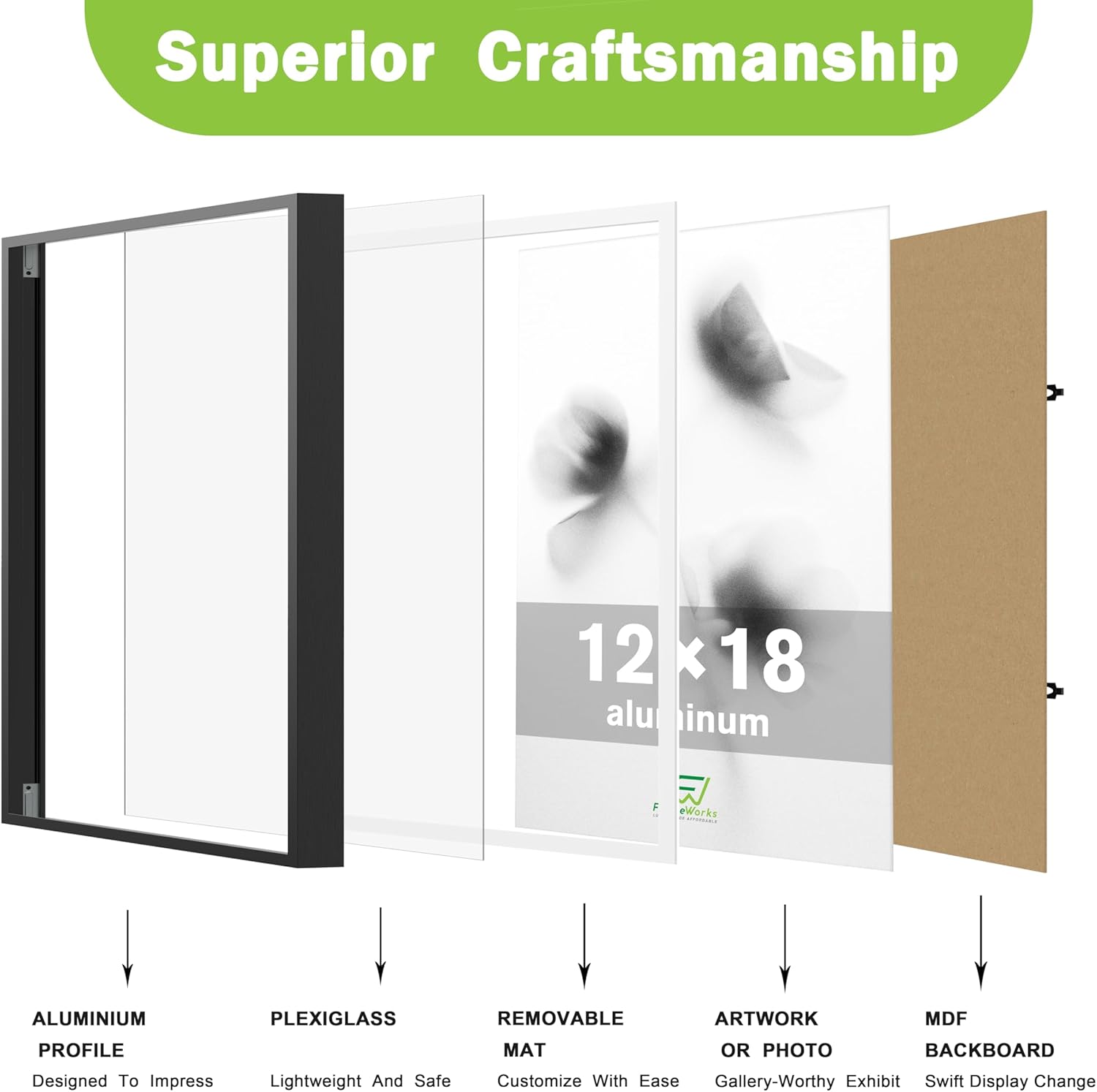 FrameWorks 13x19 Brushed Aluminum Poster Frames – Modern Brushed Metal Design w/Shatterproof Plexiglass, Perfect for Posters, Artwork, Paintings, Wall Displays – Home or Office Decor, Black - 3 Pack
