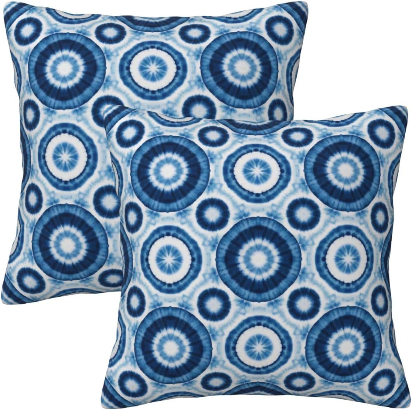 Boho Blue Tie-Dye Mandala Circle Throw Pillow Covers Set of 2 Ultra-Soft All-Season with Hidden Zipper,Durable for Sofa Bed Car Decor & Gift 18x18IN