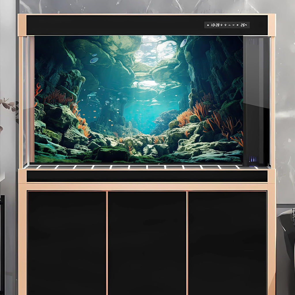 Under The Sea Aquarium Background Colorful Corals and Reef Large Rocks Terrarium Background Tropical Theme Underwater World Fish Tank Background Underwater Rock with Moss Aquarium Backdrop 72x16in