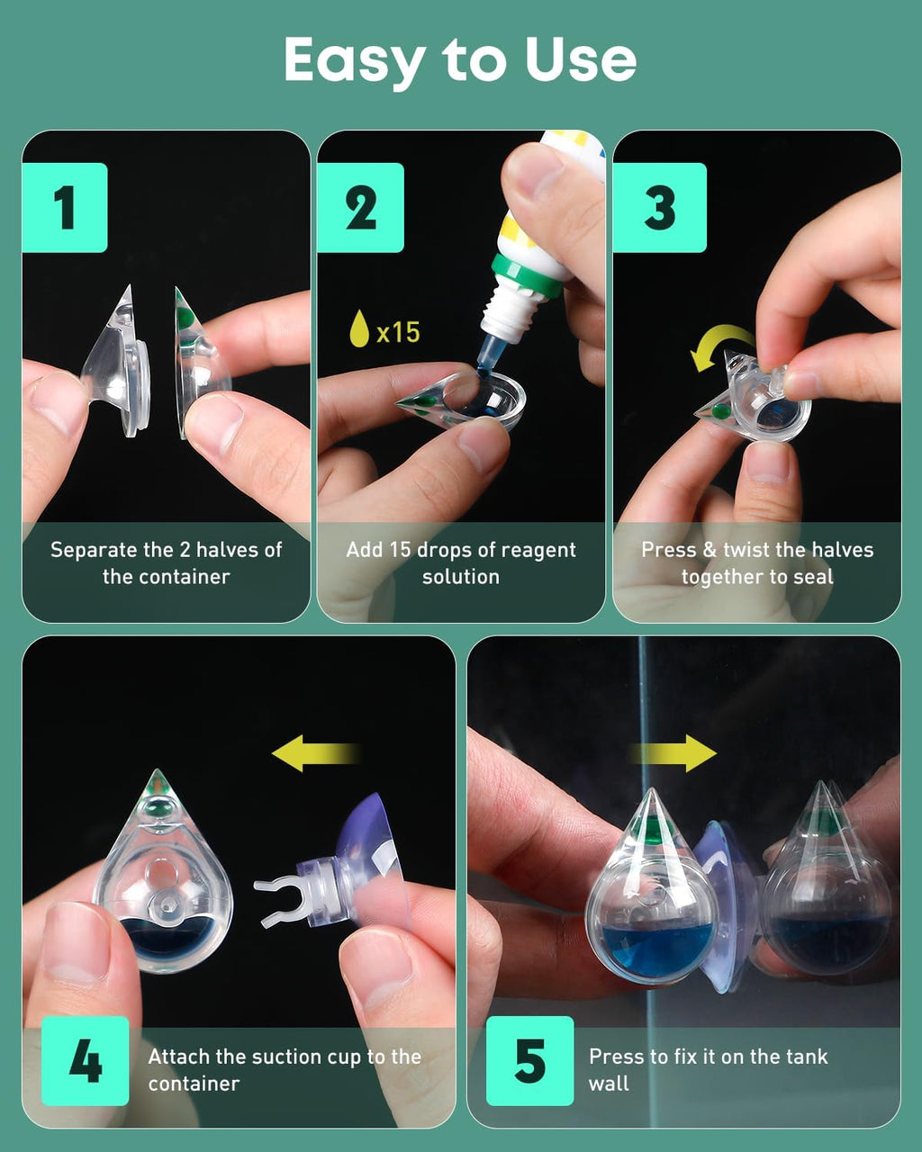 Pawfly Acrylic CO2 Drop Checker for Aquarium, Fish Tank Carbon Dioxide Checker, CO2 Monitor Kit with Solution & Suction Cups, CO2 Detector, Aquarium CO2 Tester, CO2 Indicator for Planted Fish Tank