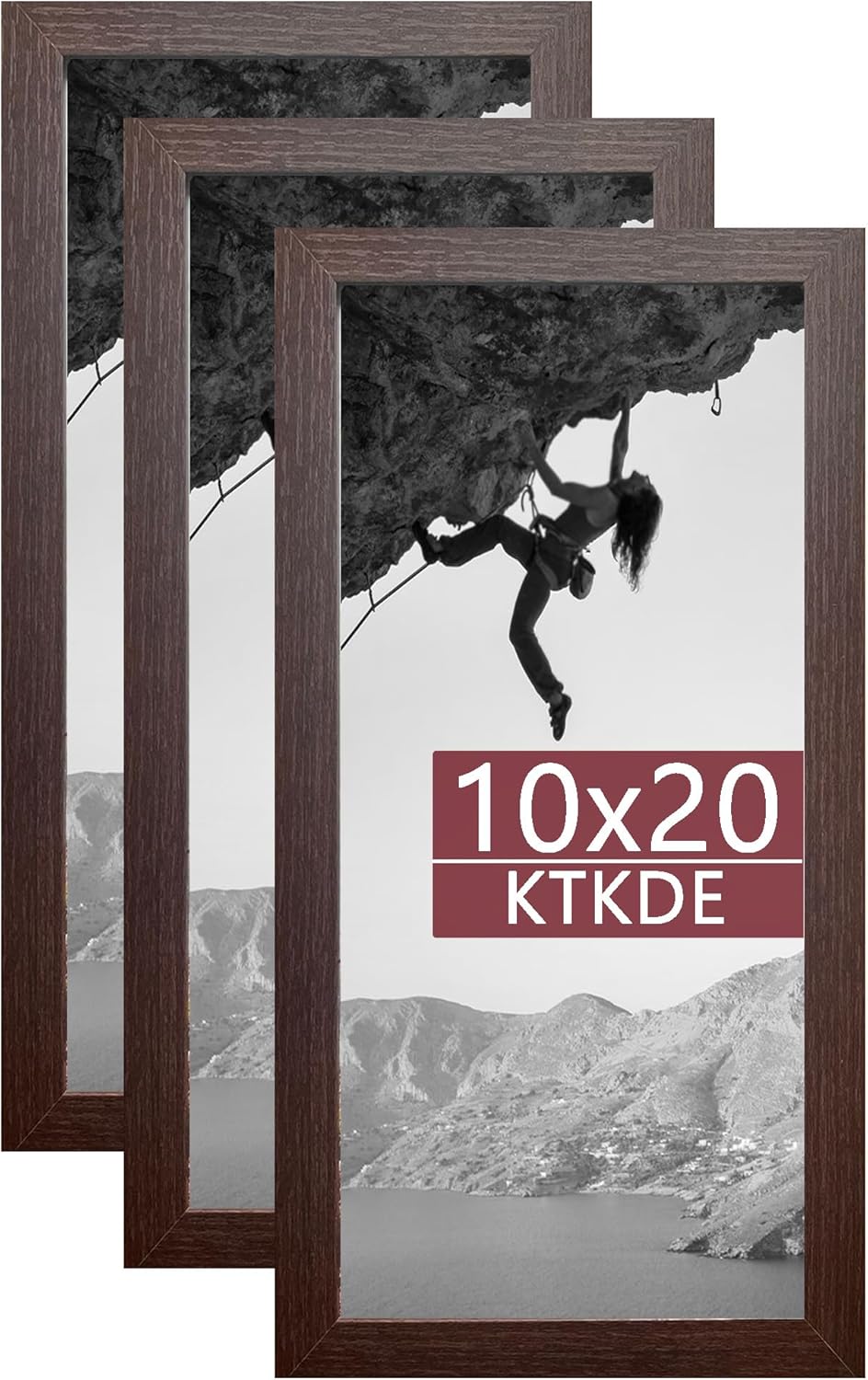 KTKDE 10x20 Picture Frame WoodGrain 3 Pack,Poster Frame with Polished Plexiglass, Studio Gallery Wall Hanging Posters & Best gift