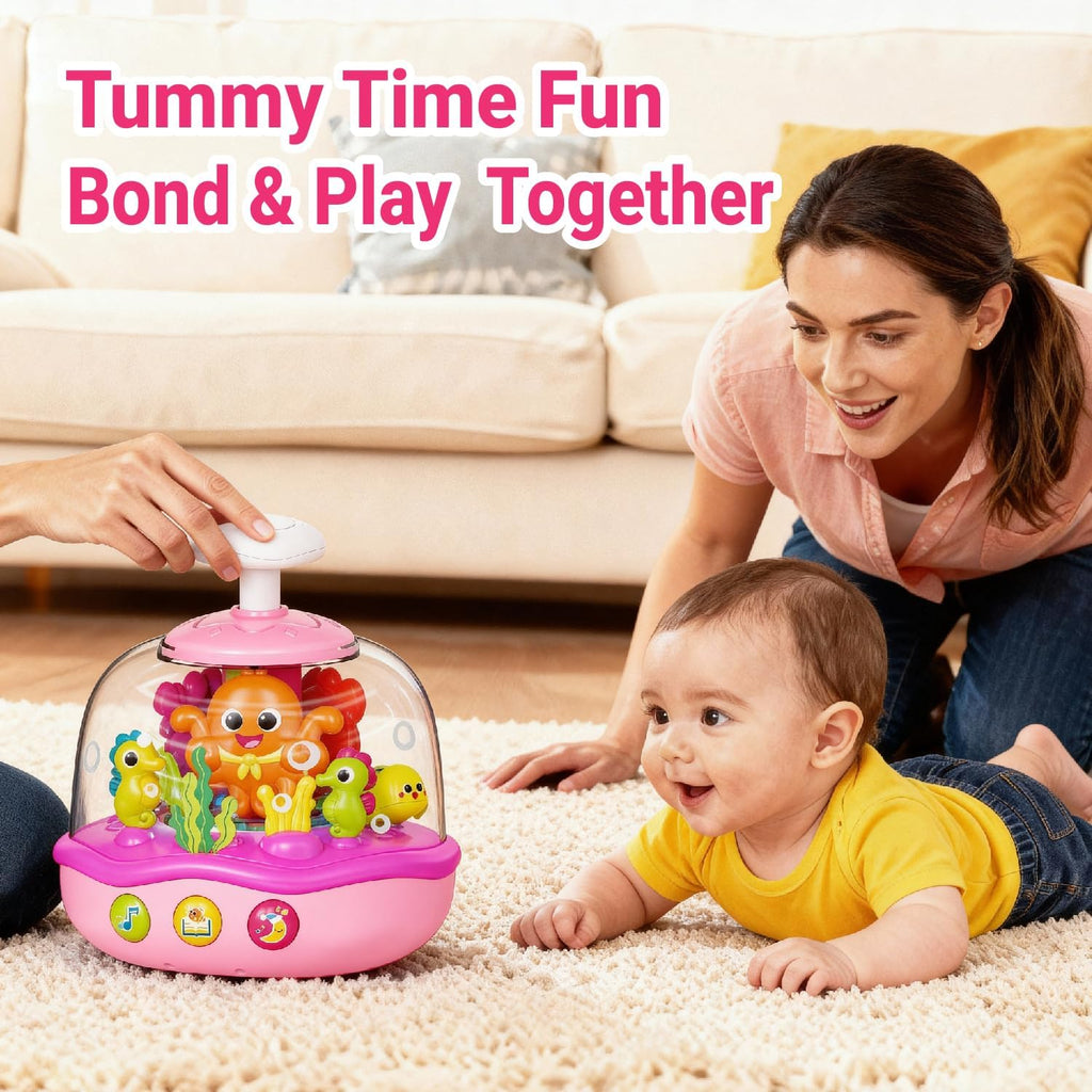 Baby Girl Toys 6-12-18 Months, Press & Spin Aquarium Musical Light Up Toy | Bilingual Learning Educational Cause and Effect Toy for 1 Year Old Boy Girl, Christmas Birthday Gifts for 1-3 Year Old
