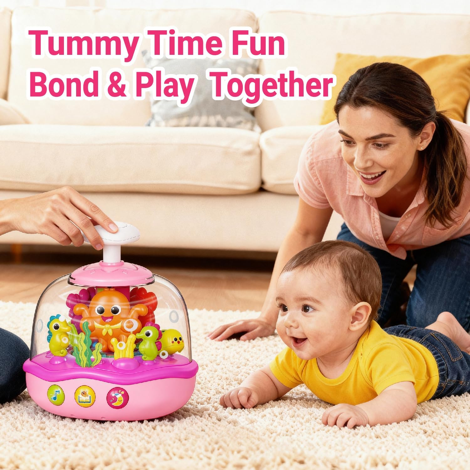 Baby Girl Toys 6-12-18 Months, Press & Spin Aquarium Musical Light Up Toy | Bilingual Learning Educational Cause and Effect Toy for 1 Year Old Boy Girl, Christmas Birthday Gifts for 1-3 Year Old