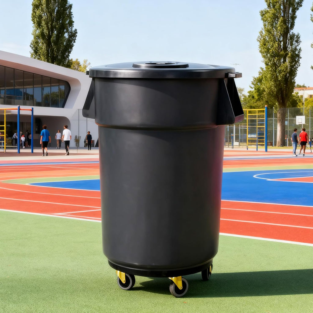 48 Gallon Outdoor Trash Can with Wheels, Rolling Trash Can with Lid & Sturdy Handle, Commercial Round Trash Cans, Outdoor Garbage Can for Kitchen, Garage, Backyard and Patio (48 Gallon, 1 Pack)