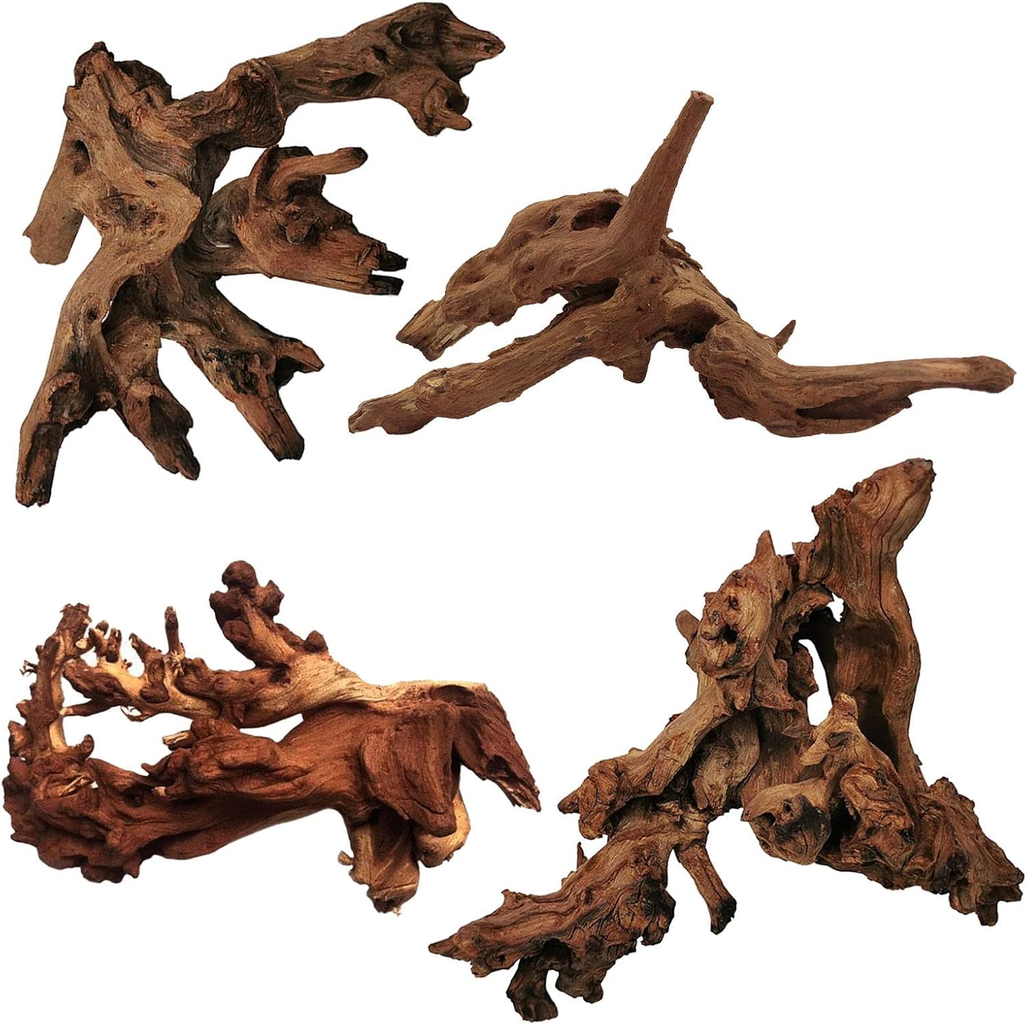 Tfwadmx Natural Driftwood for Aquarium Decor-4 Pieces 5-8" Assorted Driftwood,Fish Tank Drift Wood Decoration, Freshwater Wood Branches Ornament for Reptile Terrarium,Air Plants