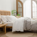 BESTOUCH Sheet Set 100% Washed Cotton Linen Feel Super Soft Comfortable Chic Lightweight 4 Pcs Home Bedding Set Solid Off White Queen