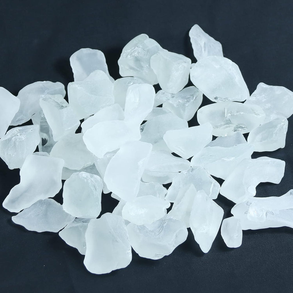 5LB Frosted Sea Glass Vase fillers Crushed Glass, Sea Glass Decor Ideal for Christmas DIY Craft, Aquarium Gravels, Home Decor Crushed Sea Glass Pieces for Beach Wedding, 0.7-3 Inch Clear