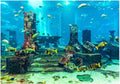 Aquarium Poster, Underwater City Ruins Background Sticker Thicken PVC Adhesive Backdrop Fish Decorative Paper(61×30cm)