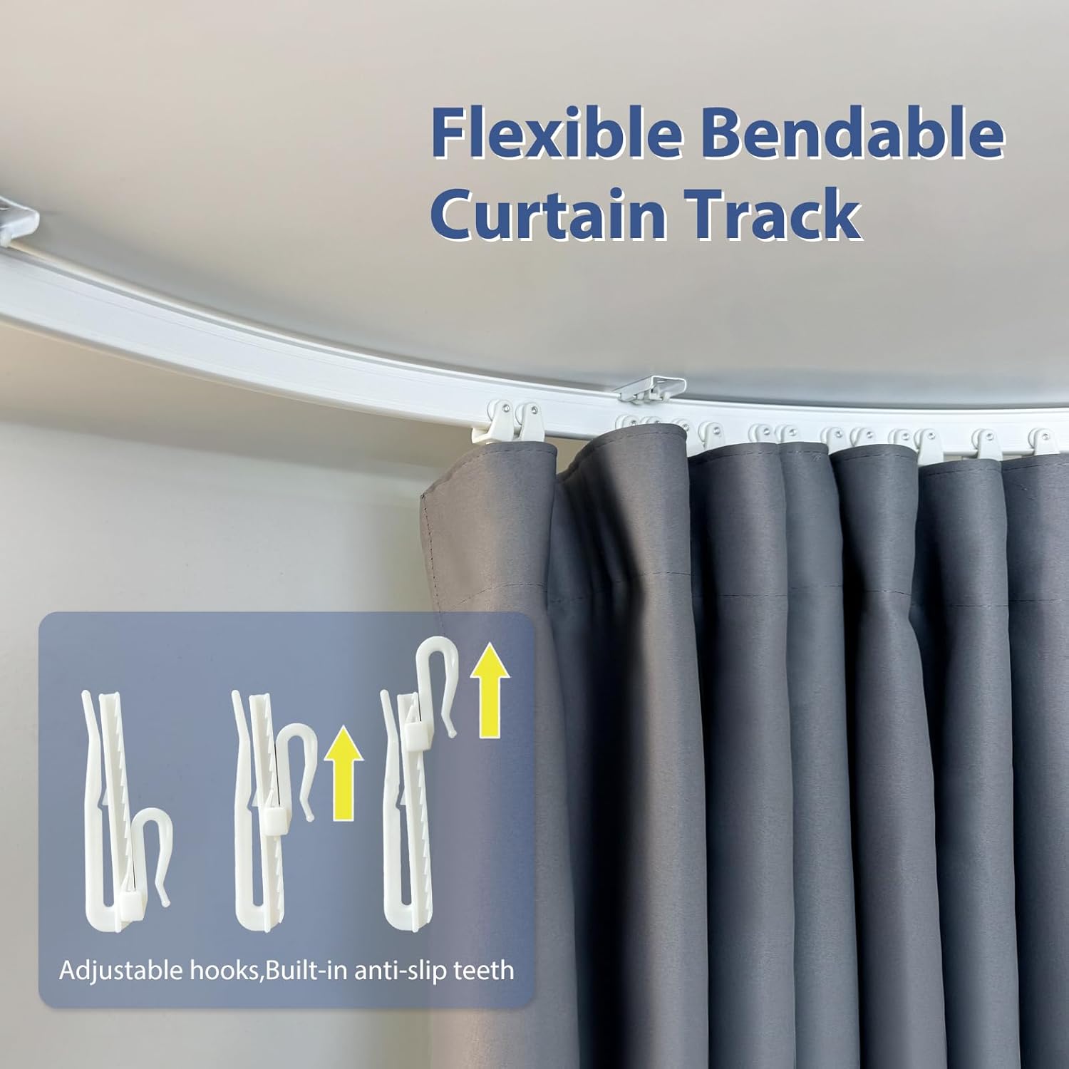 Room Divider Ceiling Mounted Curtains Track Sets Extra Wide Blackout Curtain Flexible Tracks for Bedroom Privacy Partition Separator, 1 Panel Grey Drape and White Rail, W10 x H9ft