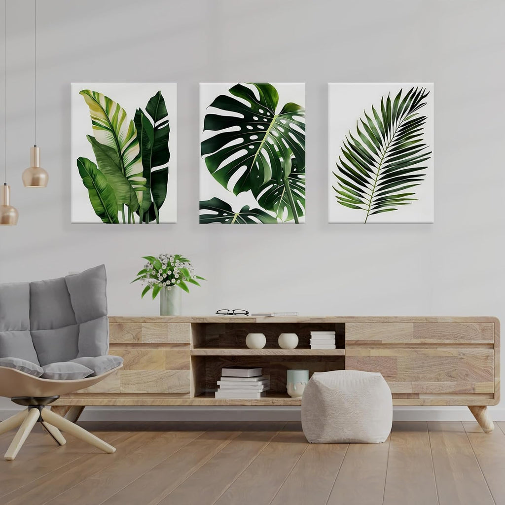 3pcs Framed Canvas Prints Botanical Leaf Modern Plant Palm Leaves Banana Leaf Tropical Wall Art Decor Canvas Poster Gallery Bathroom Bedroom Living Room Office 16x24 Inch Ready to Hang