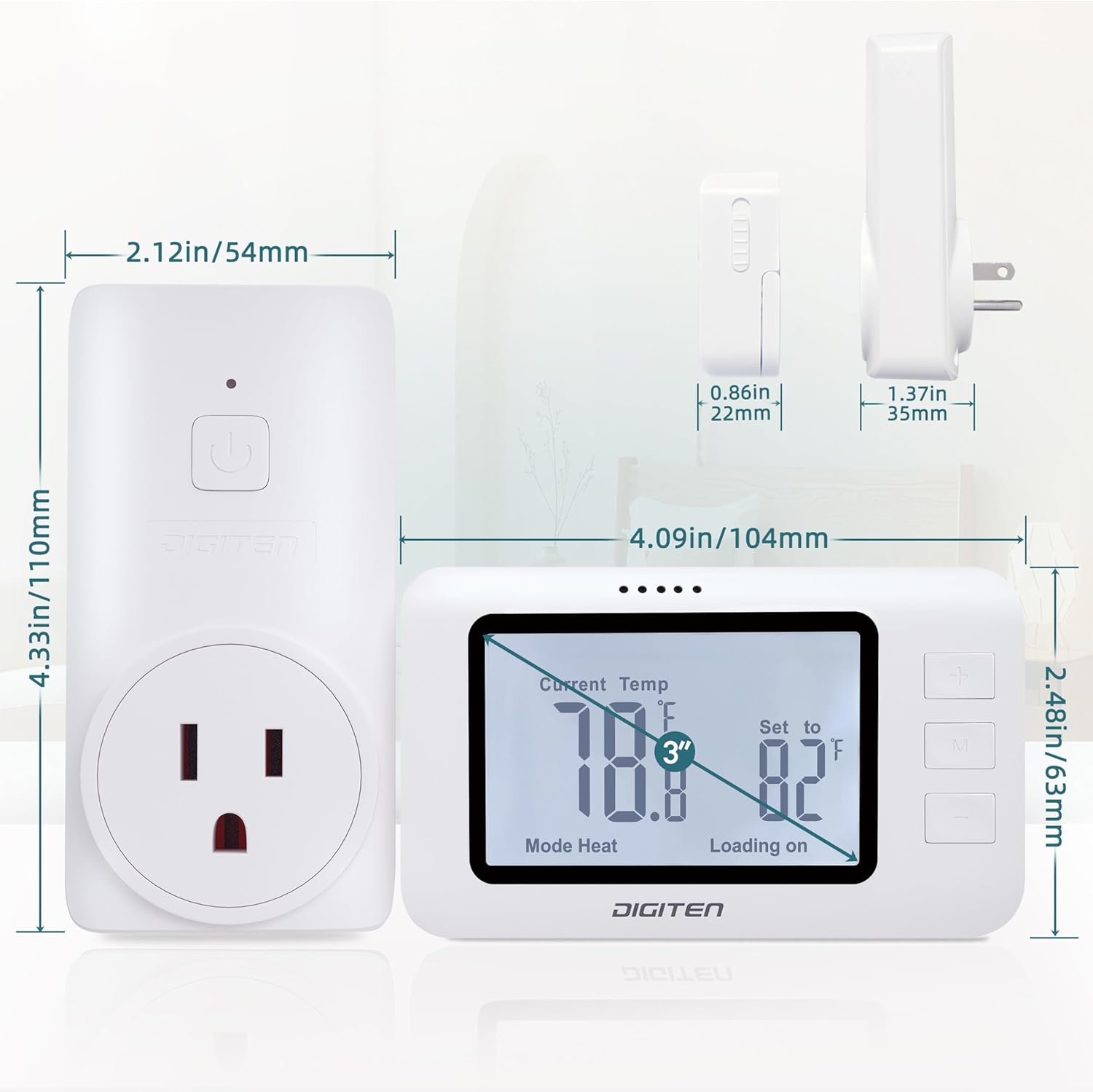 DIGITEN Wireless Thermostat WTC100 Pro Temperature Controller for Cooling & Heating, Remote Controlled Outlet, Easy-to-Use and Programmable Thermostats for Home,Greenhouse