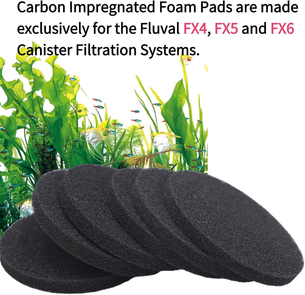 6-Pack Foam Filter Pads, Carbon Filter Pads Compatible with Fluval FX4/FX5/FX6 Canister Filters, Replacement Carbon Impregnated Foam Aquarium Filter Accessories