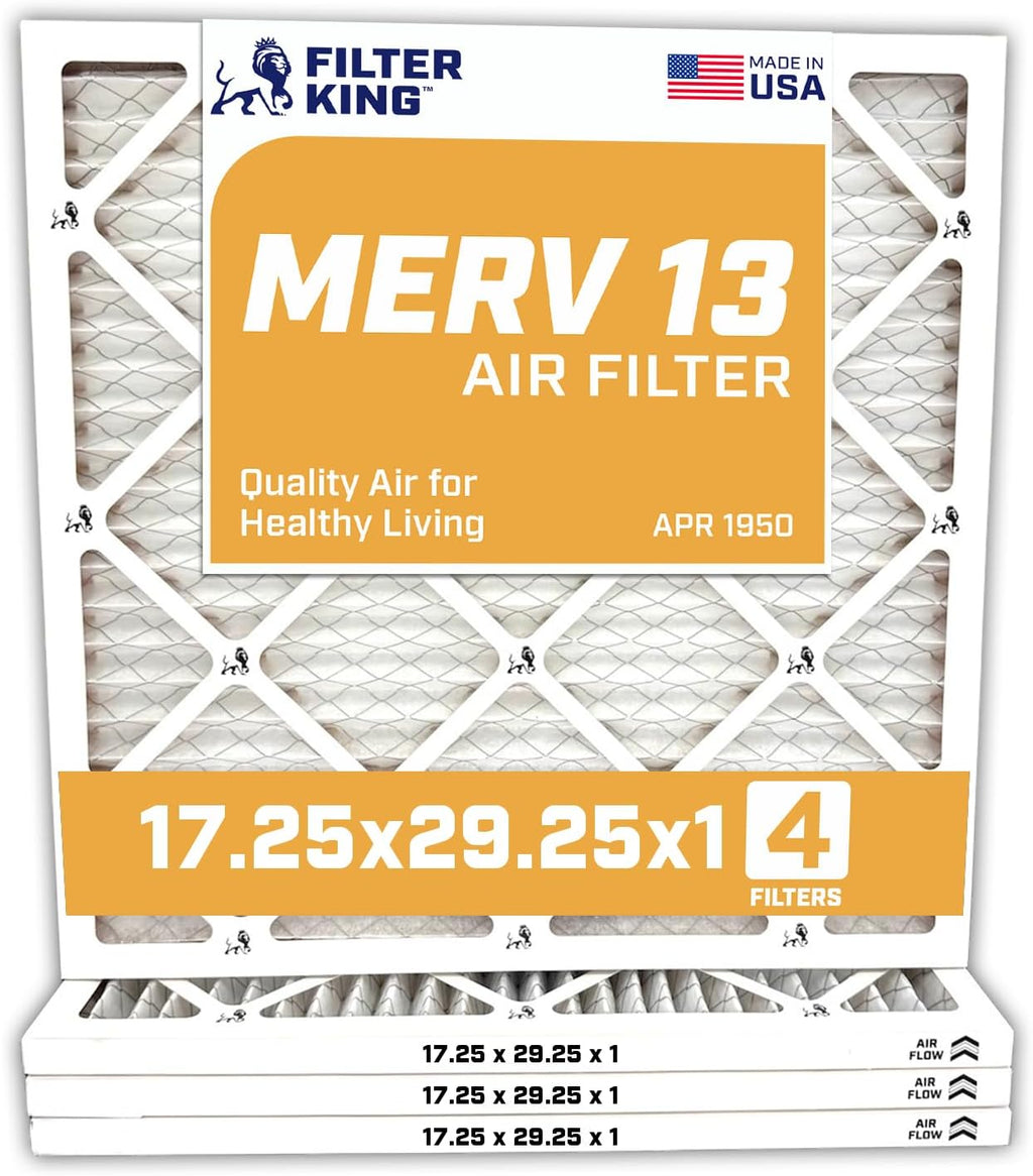 Filter King 17.25x29.25x1 Air Filter | 4-PACK | MERV 13 HVAC Pleated A/C Furnace Filters | MADE IN USA | Actual Size: 17.25 x 29.25 x .75"