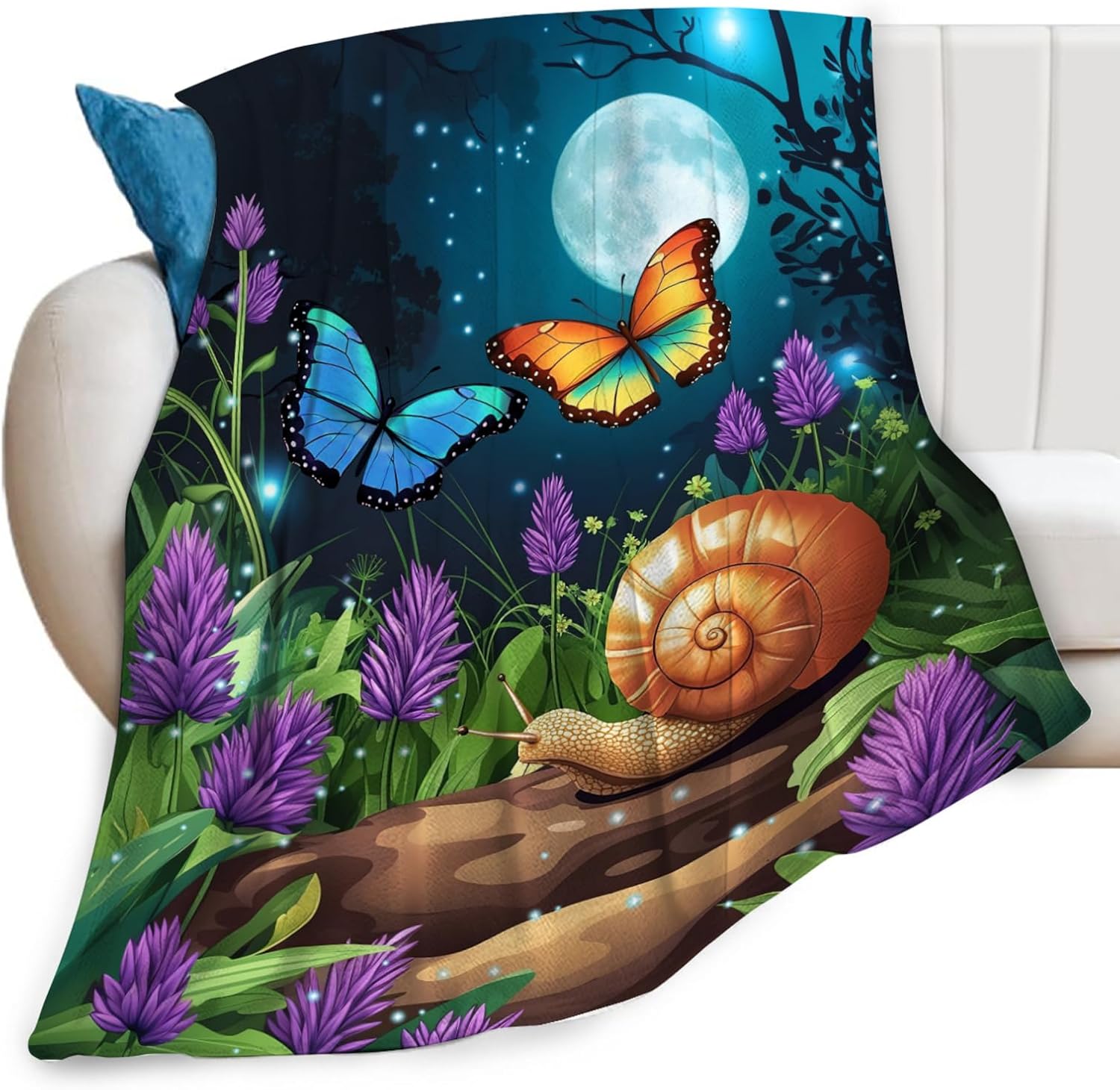 Snail Butterfly Throw Blanket Snails Print Throw Blankets Gifts for Couch Sofa Bed Stuff Decor Soft Cozy Fleece Plush Warm Flannel Bedding for Lover Men Women Boys Girls 50"x60"