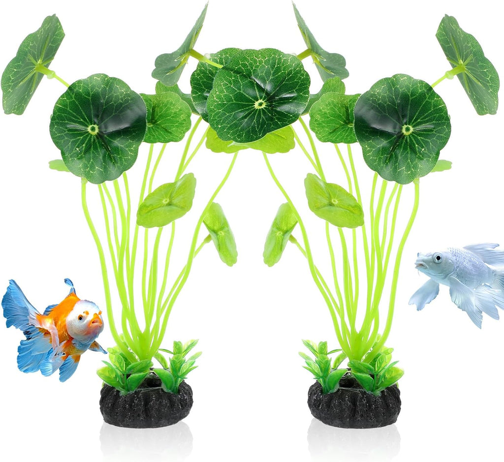 9 Inch Artificial Aquarium Plants 2 Pack Plastic Lotus Leaf Decorations for Small Tank Goldfish Betta Hides (Green)