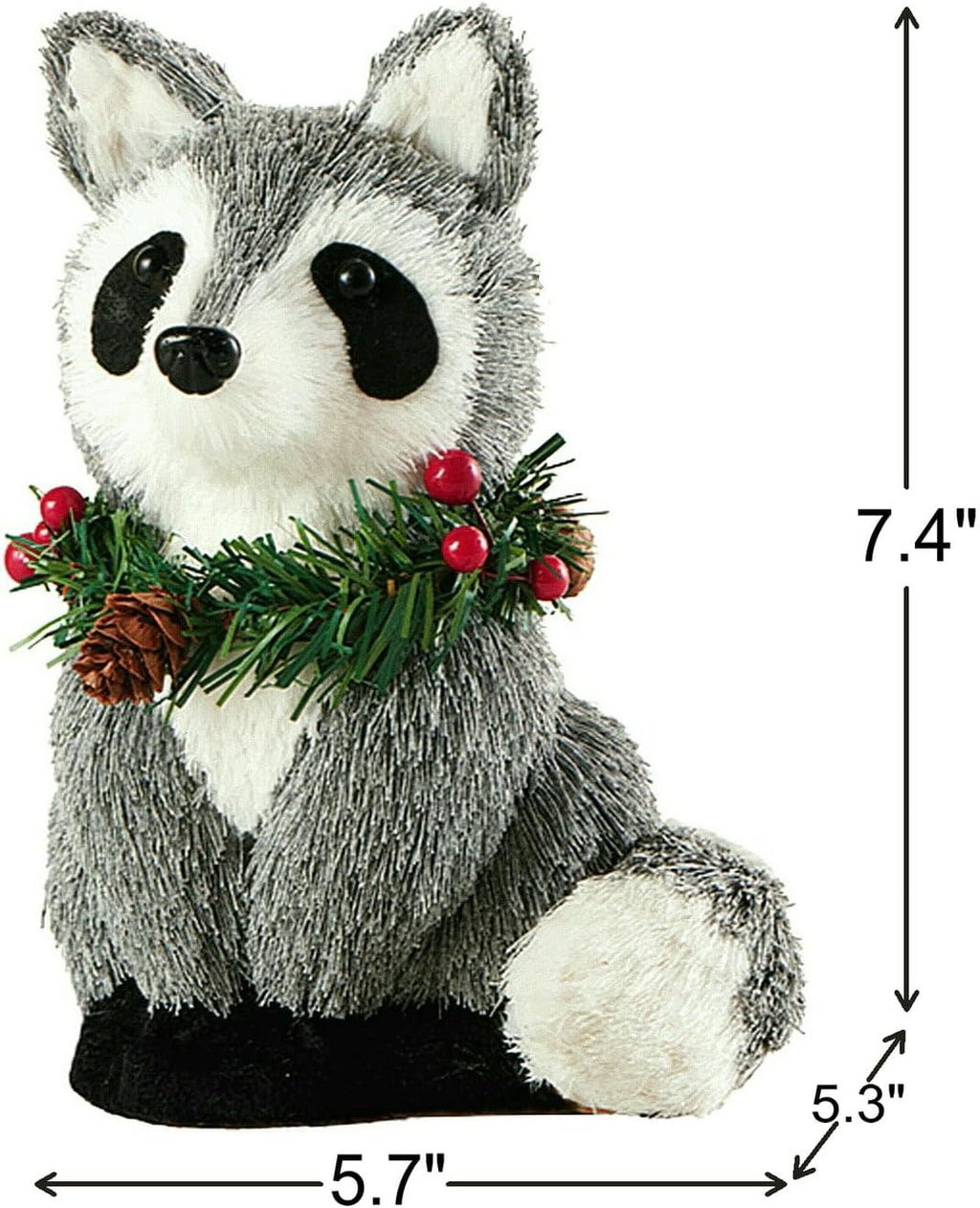 naturevibe 7.5 Inches Sisal Raccoon Figurine for Rustic Christmas Decorations, Woodland Animals with Holiday Accent as Christmas Table Decor or Farmhouse Decor