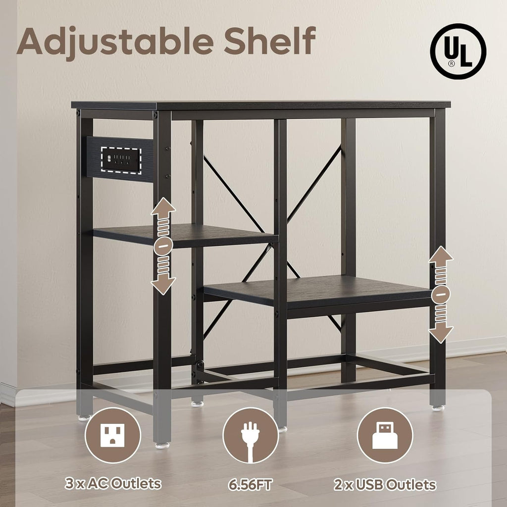 Bestier 20-29-37 Gallon Fish Tank Stand with Power Outlet, 30x13 Metal Aquarium Stand with Filter Storage, 6-Leg Reptile Tank Stand with 3-Tier Adjustable Storage Shelves, 400LBS Capacity, Black Oak