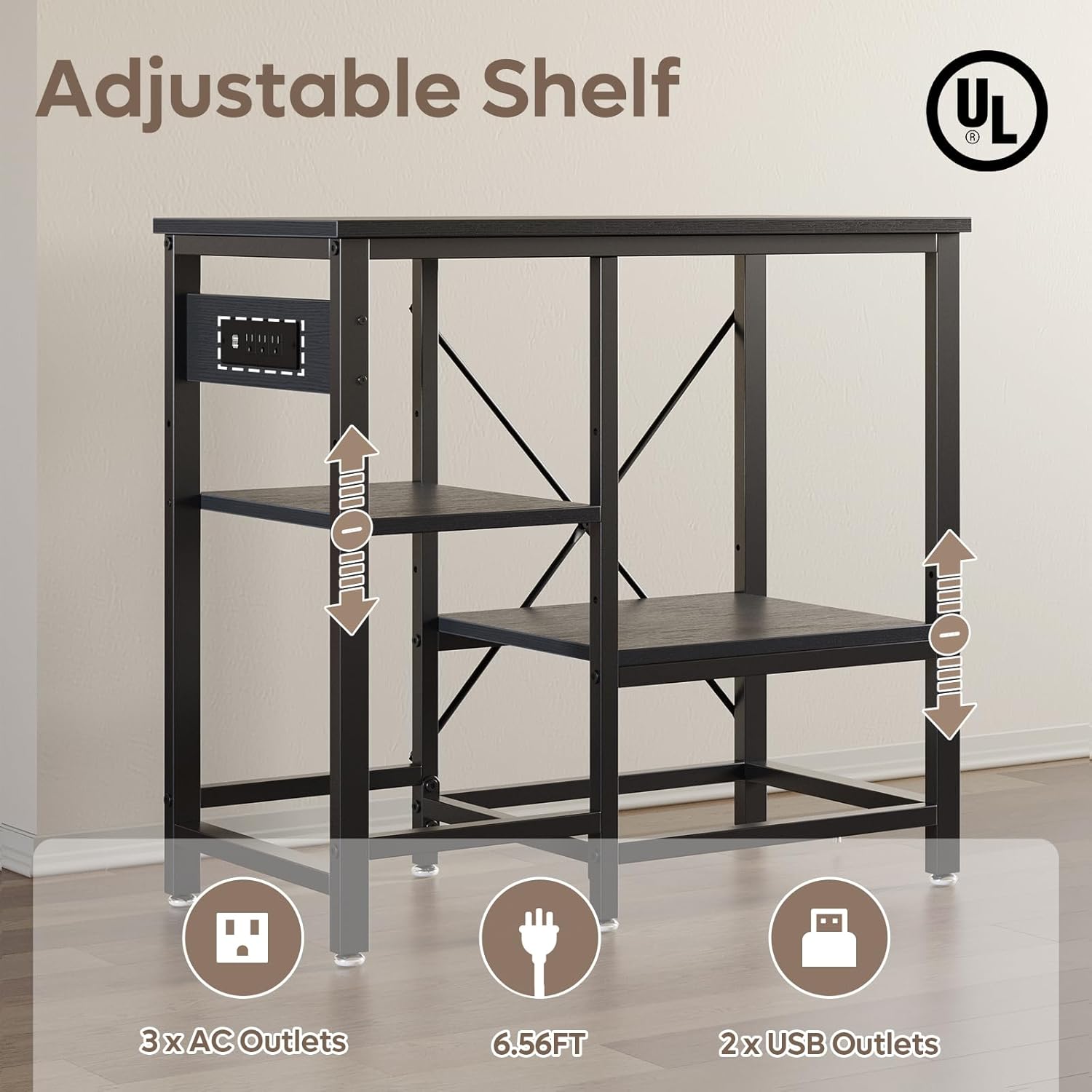 Bestier 20-29-37 Gallon Fish Tank Stand with Power Outlet, 30x13 Metal Aquarium Stand with Filter Storage, 6-Leg Reptile Tank Stand with 3-Tier Adjustable Storage Shelves, 400LBS Capacity, Black Oak