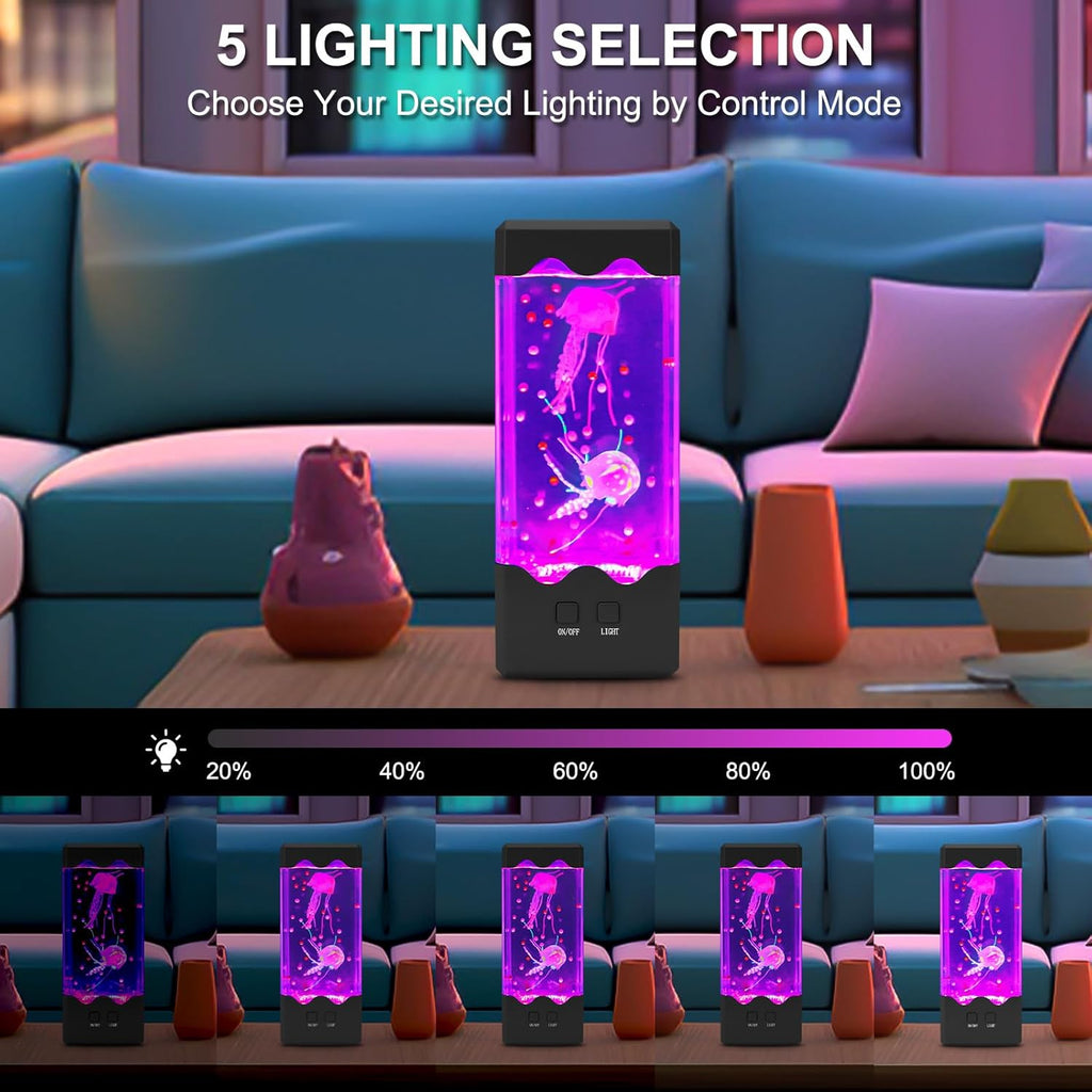 Jellyfish Lamp, 7-Color Changing Light with 5 Levels Brightness Jellyfish Aquarium Fish lamp Home Decor, Children's Birthday Gift, Men's and Women's Holiday Gift, Christmas Gift （Black）