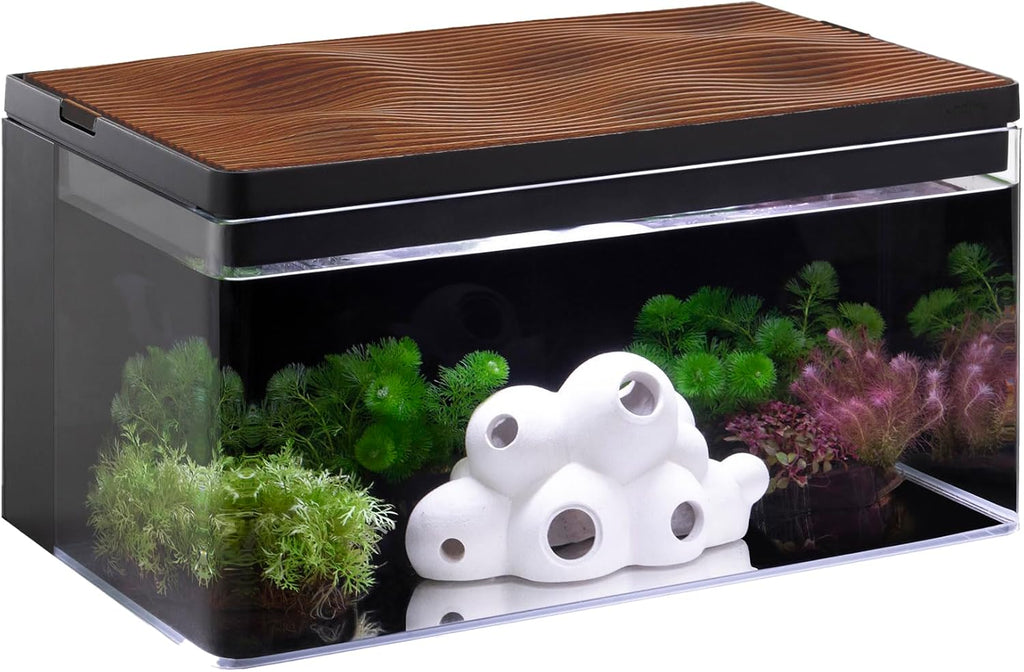 Harmony Aquarium Tank Deluxe by Clairnara – All-in-One 8 Gallon Freshwater Fish Tank with LED Light, Quiet Pump, Patented Filtration, and Special Wood Grain Toplid – iF Design Award Winner