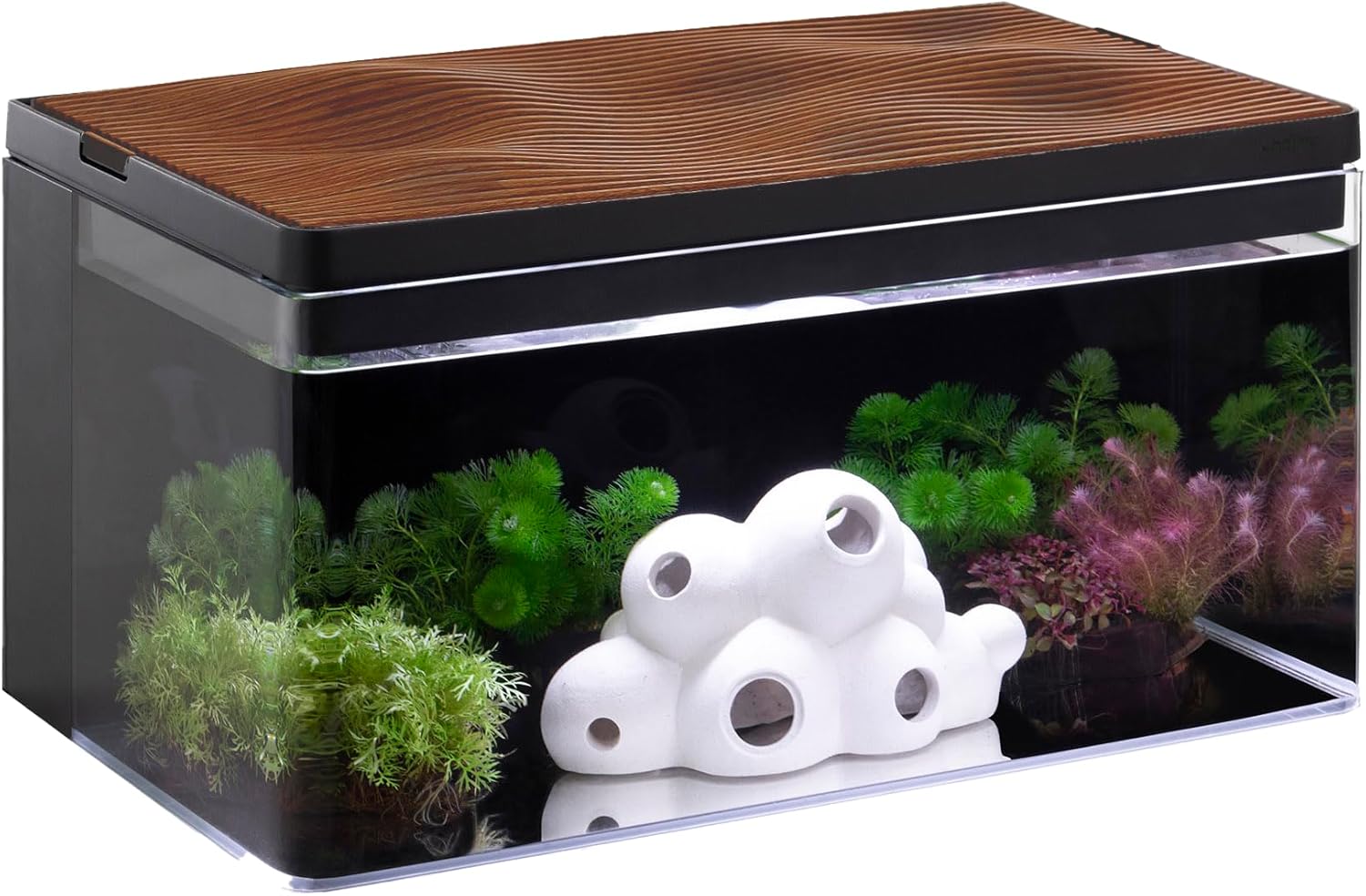 Harmony Aquarium Tank Deluxe by Clairnara – All-in-One 8 Gallon Freshwater Fish Tank with LED Light, Quiet Pump, Patented Filtration, and Special Wood Grain Toplid – iF Design Award Winner