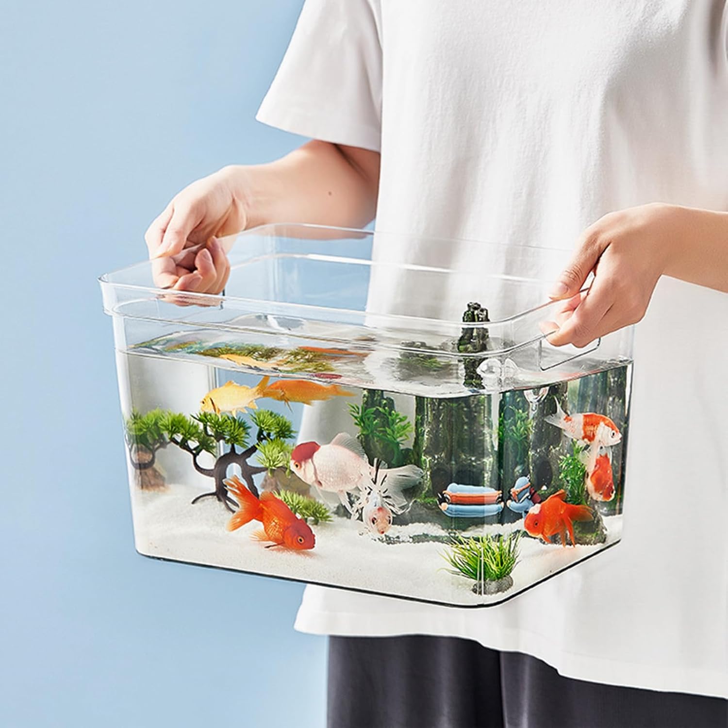 Zerodis Frameless Aquarium,360° Clear Visibility Rimless Fish with Handle Betta Nano Goldfish Snail Shrimp Cube for Household DIY Living Room (Tetragonum Large)