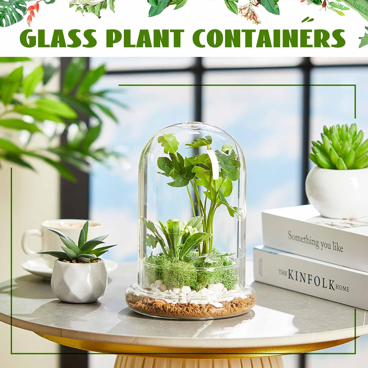 2 Pcs 5.9 x 7.9 Inch Glass Terrarium Clear Terrarium Planter Container Glass Dome Cloche with Airhole and Base for Plant Flower Home Tabletop Display Centerpiece, Plants Not Included