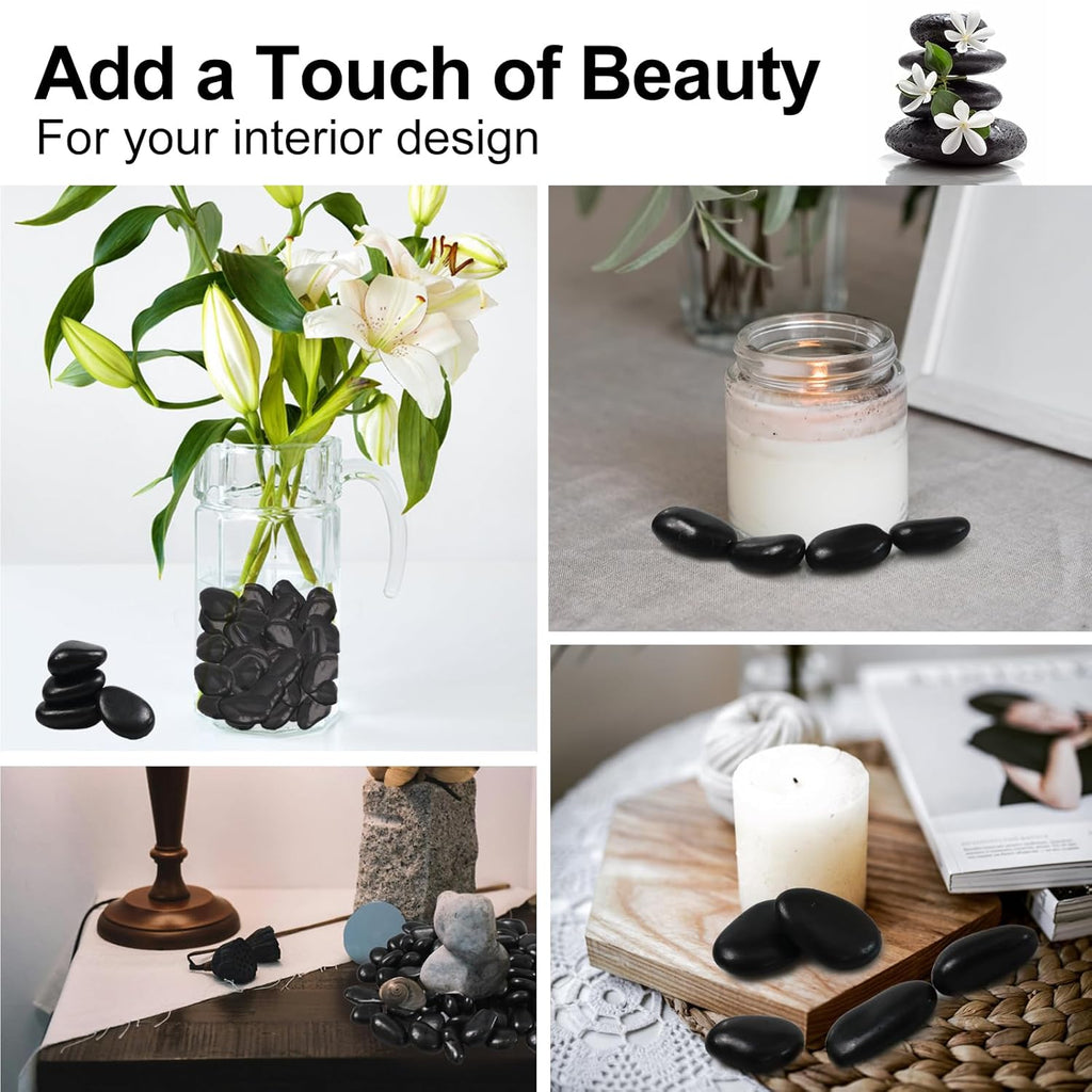 10Ib Black River Rock- Decorative Pebbles for Plants - River Rocks for Outdoor Landscaping- 0.3"-0.8" inch High Polished Stones for Aquarium, Terrarium,Vases, Home Decor