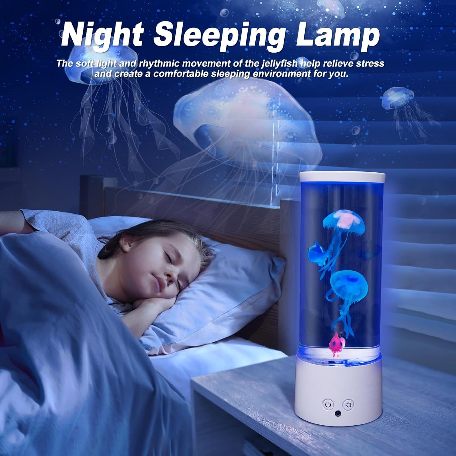 Jellyfish Lamp, Electric Jellyfish Lighting, Jelly Fish Tank Table Aquarium Lamp with 17 Colors, Floating Jelly Fish Night Light Present Decorations for Home, Office, Adult, Kids (White)
