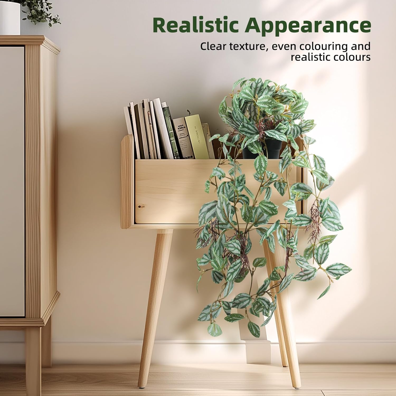 2 Pcs Artificial Hanging Plants Realistic Watermelon Texture Fake Peperomia Leaves Faux Potting Vine Green Plants for Indoor Outdoor Home Garden Decor