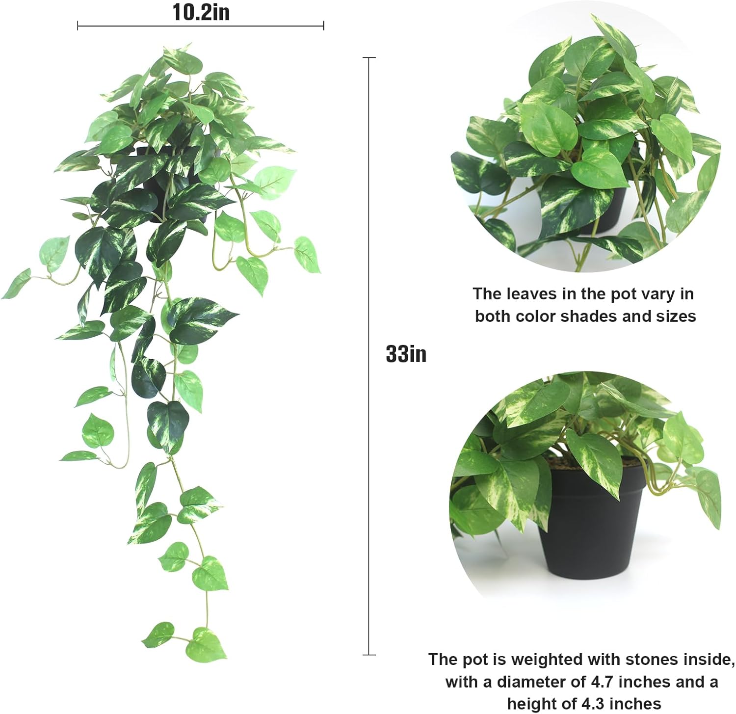 alyptus Fake Pothos Hanging Plants - 33" Set of 2 Artificial Silk Ivy Vines with Pots, Realistic Faux Greenery for Indoor Home Decor, Low Maintenance Hanging Plant Decoration (Golden Green)