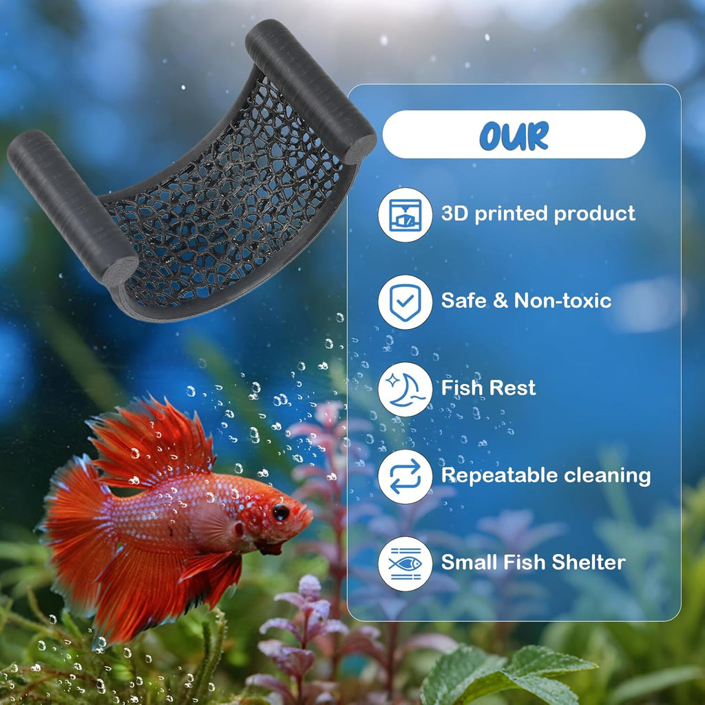 2 Pack Floating Betta Hammock Leaf Bed – Resting Platform for Betta Fish, Shrimp & Small Fish | Compact Aquarium Decor for Nano Tanks, Low Flow Aquariums & Aquascape Setup (Black)