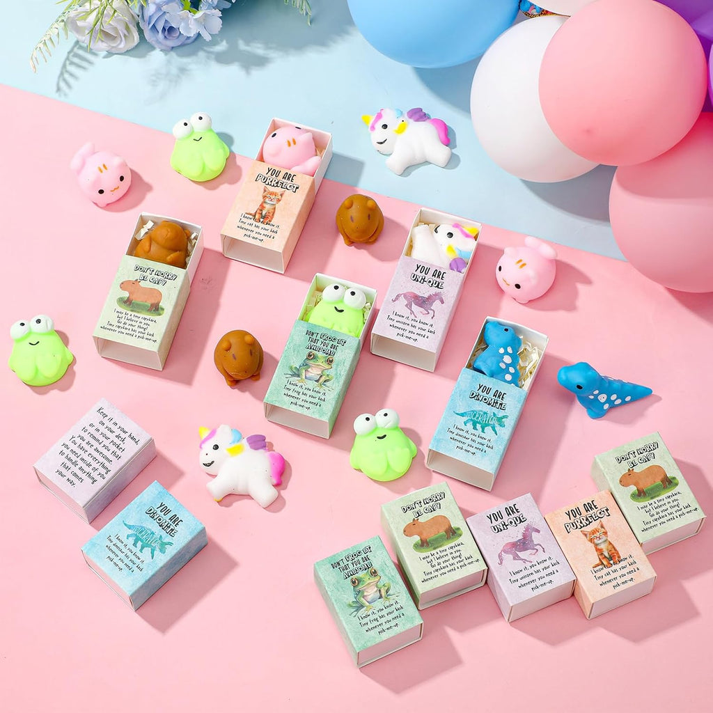Wettarn 25 Sets Appreciation Gifts Cute Animal Stress Balls with Support Gift Boxes Inspirational Party Favors for Employee Coworker Friends Office Positive Relief Toys