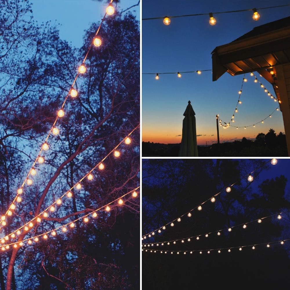 Outdoor String Lights 50ft Patio Lights with 55 G40 Bulbs (5 Spare), Connectable Globe String Lights for Party Tents Patio Gazebo Porch Deck Bistro Backyard Balcony Pergola Decor, Black Wire