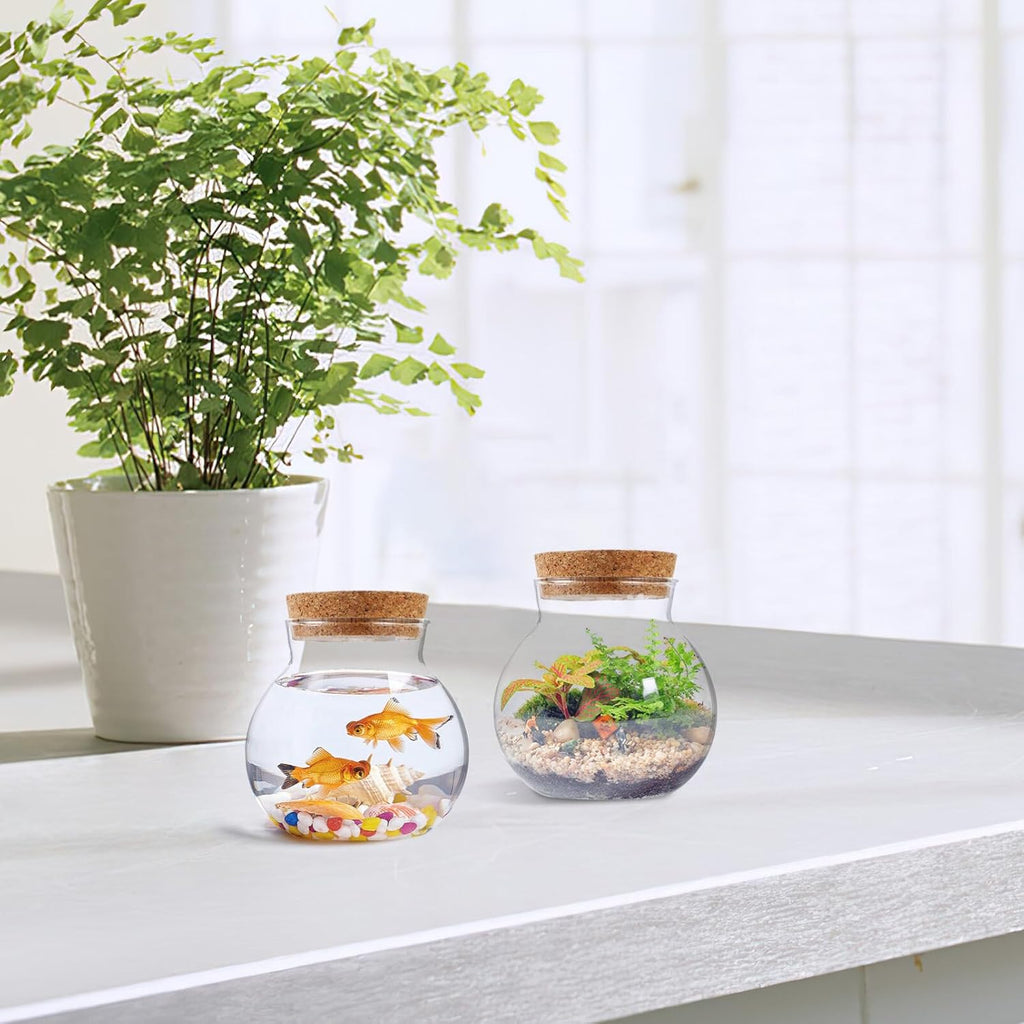 2pcs Round Glass Jar Terrarium Container Ball Succulent Plant Terrarium Buds Vases Easter Candy Jar Message Wishes Bottle with Cork Lid for Plant 10x11cm