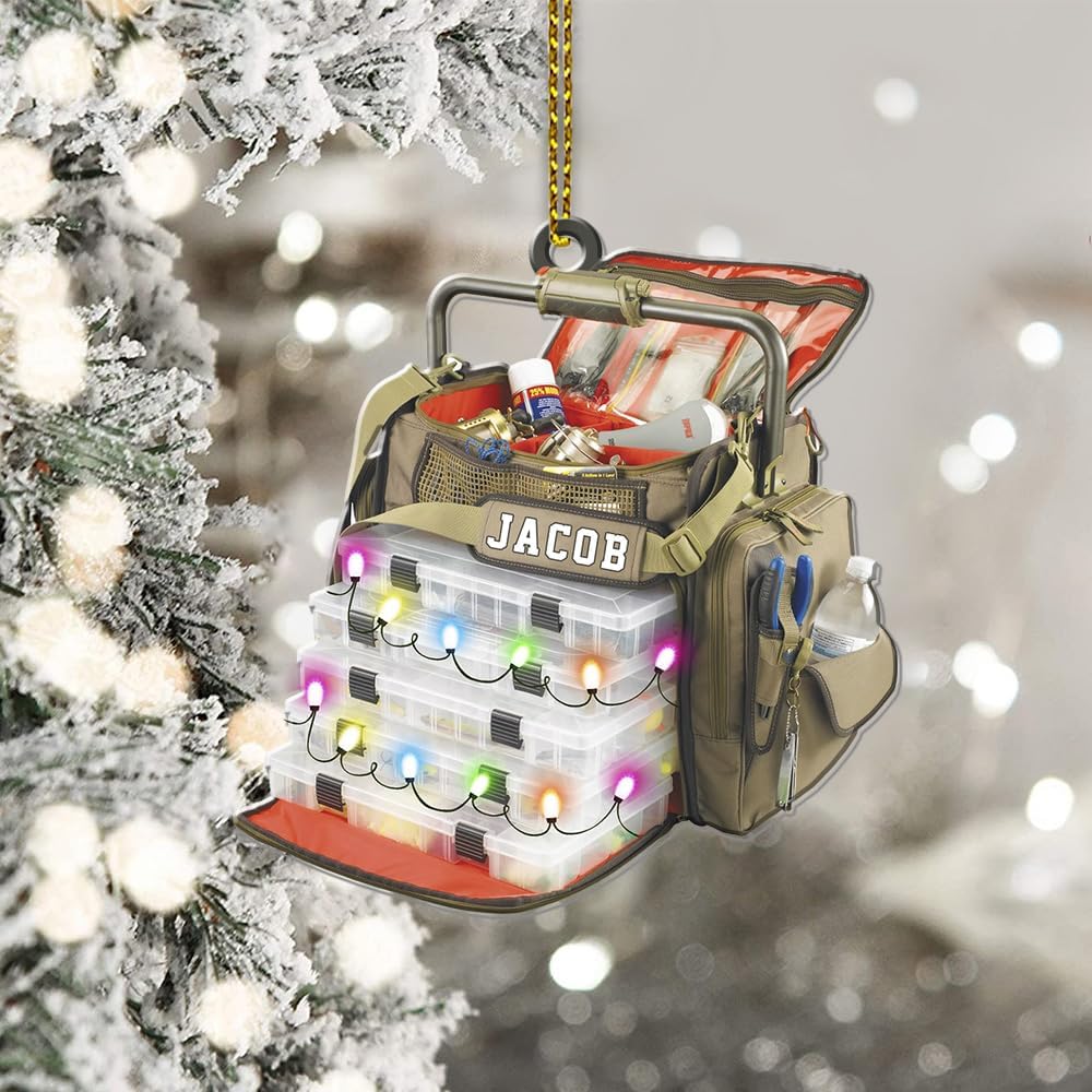 Fishing Tools Box Personalized Fishing Christmas Ornament Fish Ornaments for Christmas Tree Bass Fish Ornaments Fishingman Decor Flat 2D Hanging Tree Fisherman Dad Gift 135