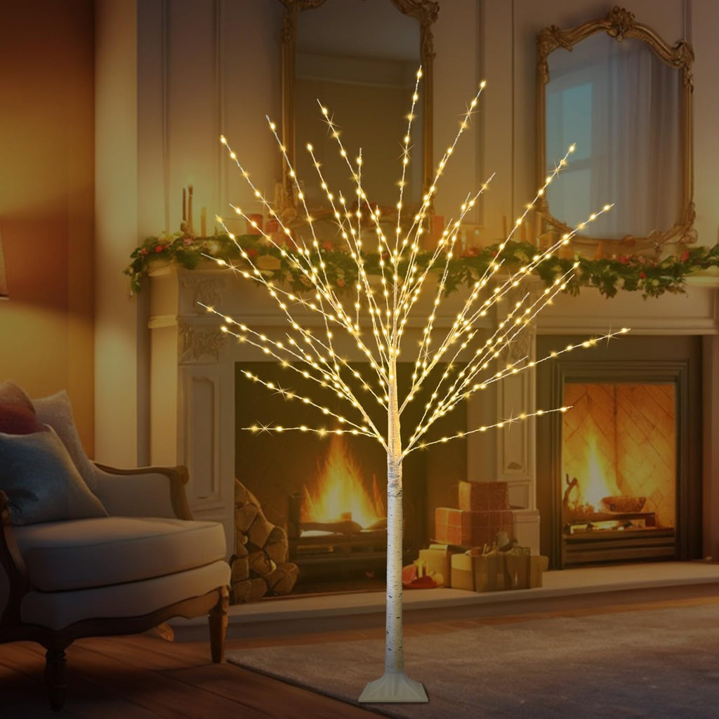 4FT Lighted Birch Tree, Birch Tree with 400 LED Lights, 8 Twinkling Modes and Timer, Dimmable, Light Up Twig Christmas Tree for Indoor Outdoor Home Party Garden Wedding Decorations