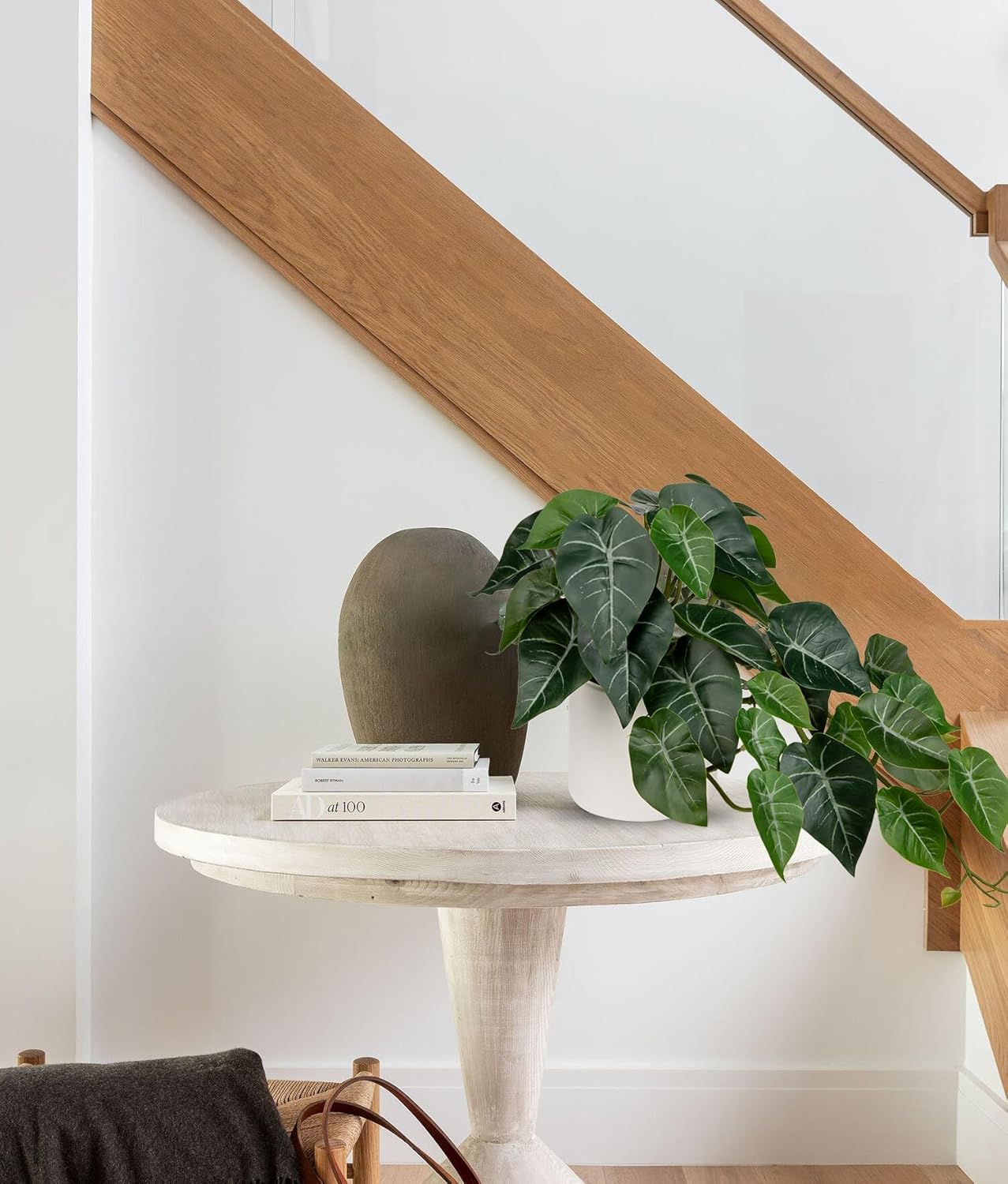 Hollyone Artificial Plants Potted Alocasia Amazonica Polly Faux Plant with White Ceramic Pot Fake Hanging Plants Indoor for Home Living Room Shelf Office Aesthetic Decor
