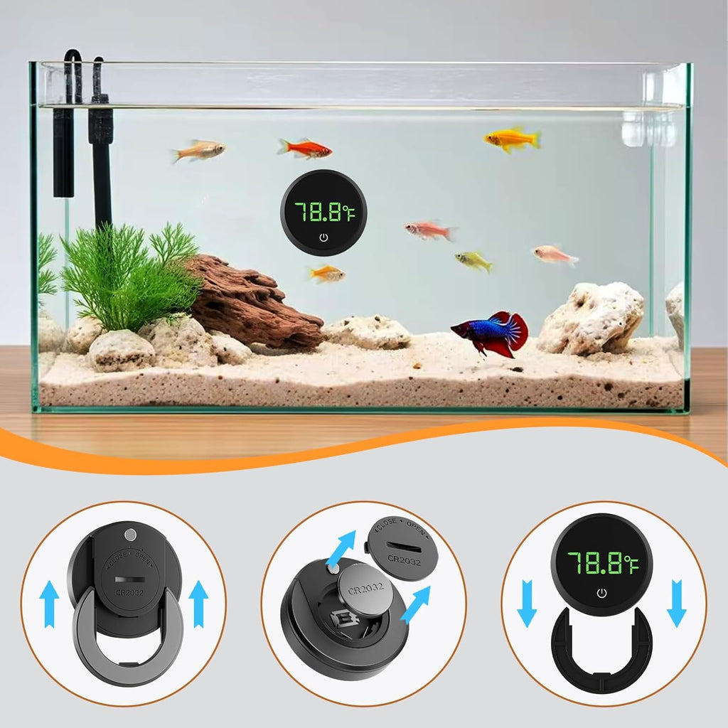 Carefree Fish Aquarium Digital Thermometer Cordless Replaceable Battery LED Display Temperature Measurement Error ±1℉(US Patent Number:D1038779S)