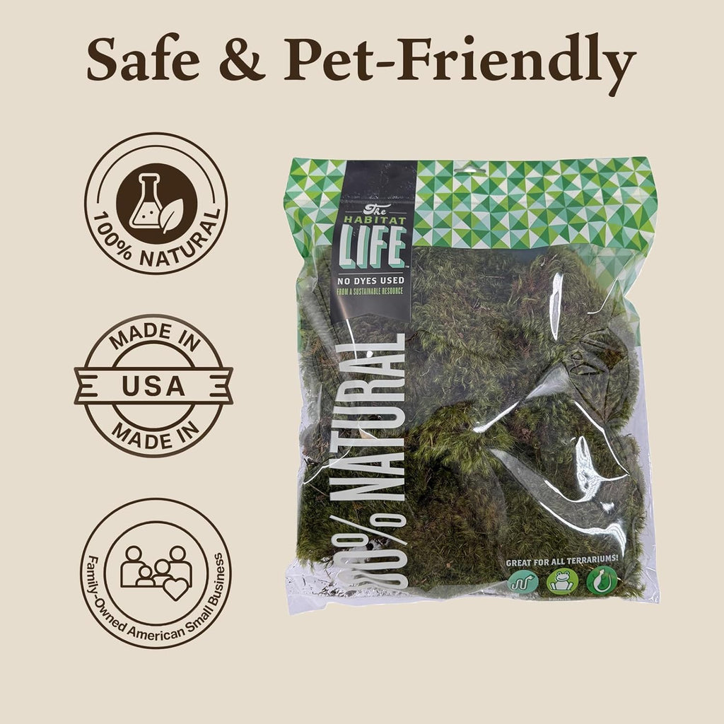 The Habitat Life - Natural Mood Moss - for Reptiles, Amphibians & Invertebrates Terrariums - Moisture-Retaining - Humidity Control - Soft Bedding - Dye-Free & Safe - Medium - 1 Pack