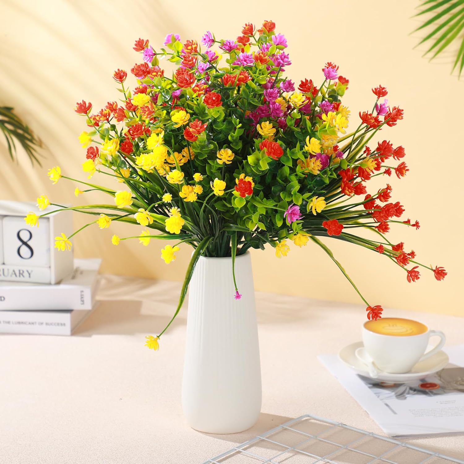 WILLBOND 48 Bundles Artificial Flowers Outdoor,UV Resistant Faux Plastic Plants Greenery Shrubs Flower Bulk for Hanging Planter Porch Window Home Wedding Spring Summer Decor (Bright Color)