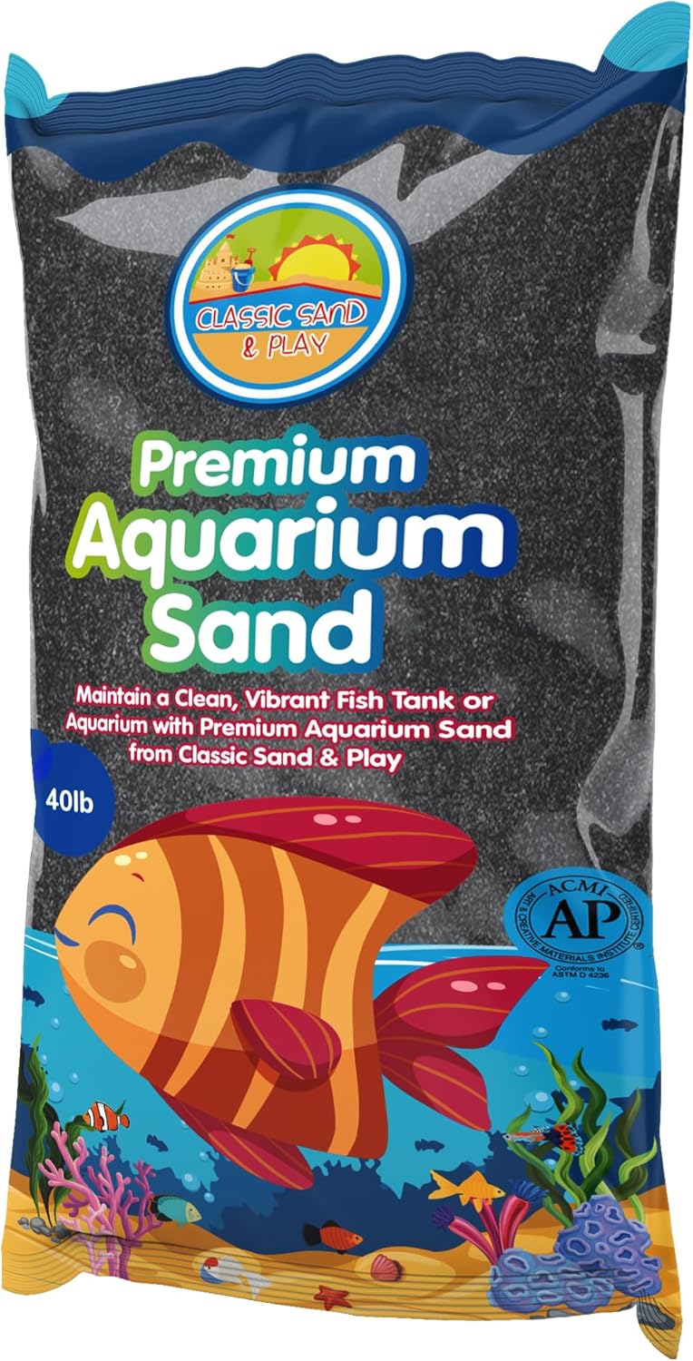 CLASSIC SAND & PLAY Natural Aquarium Sand for Freshwater and Saltwater Tanks, 40 lb. Bag, Improves Filter Life and Filtration Process, Pre-Washed Fine Sand, Black