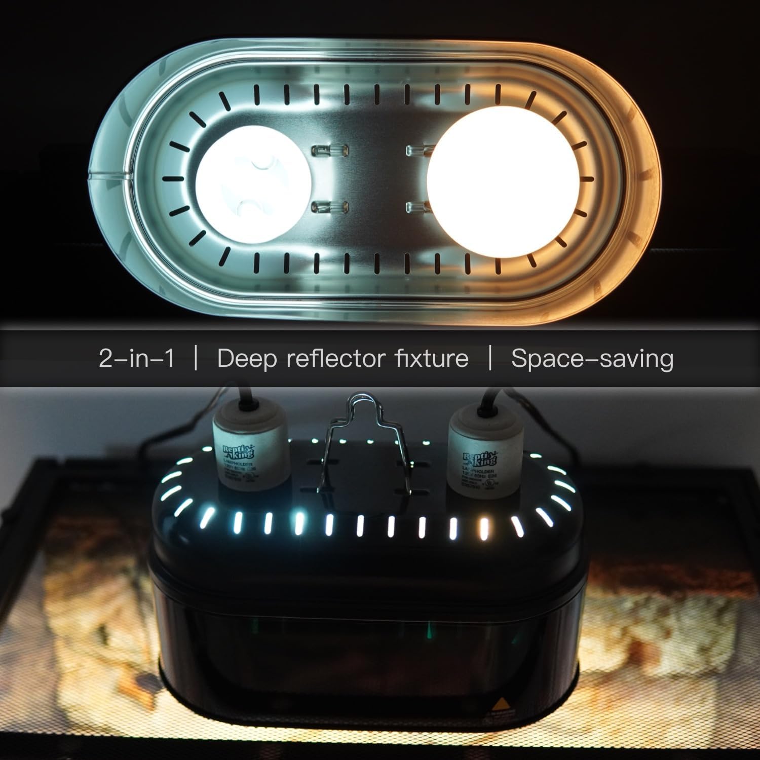 Reptile Light Fixture – Dual Dome with Ceramic Socket – Dual Use for Heat Lamp Emitter & Basking Bulbs & UVB Bulbs – Ideal for Bearded Dragon, Snake, Chameleon, Turtle & Terrarium Tank Accessories