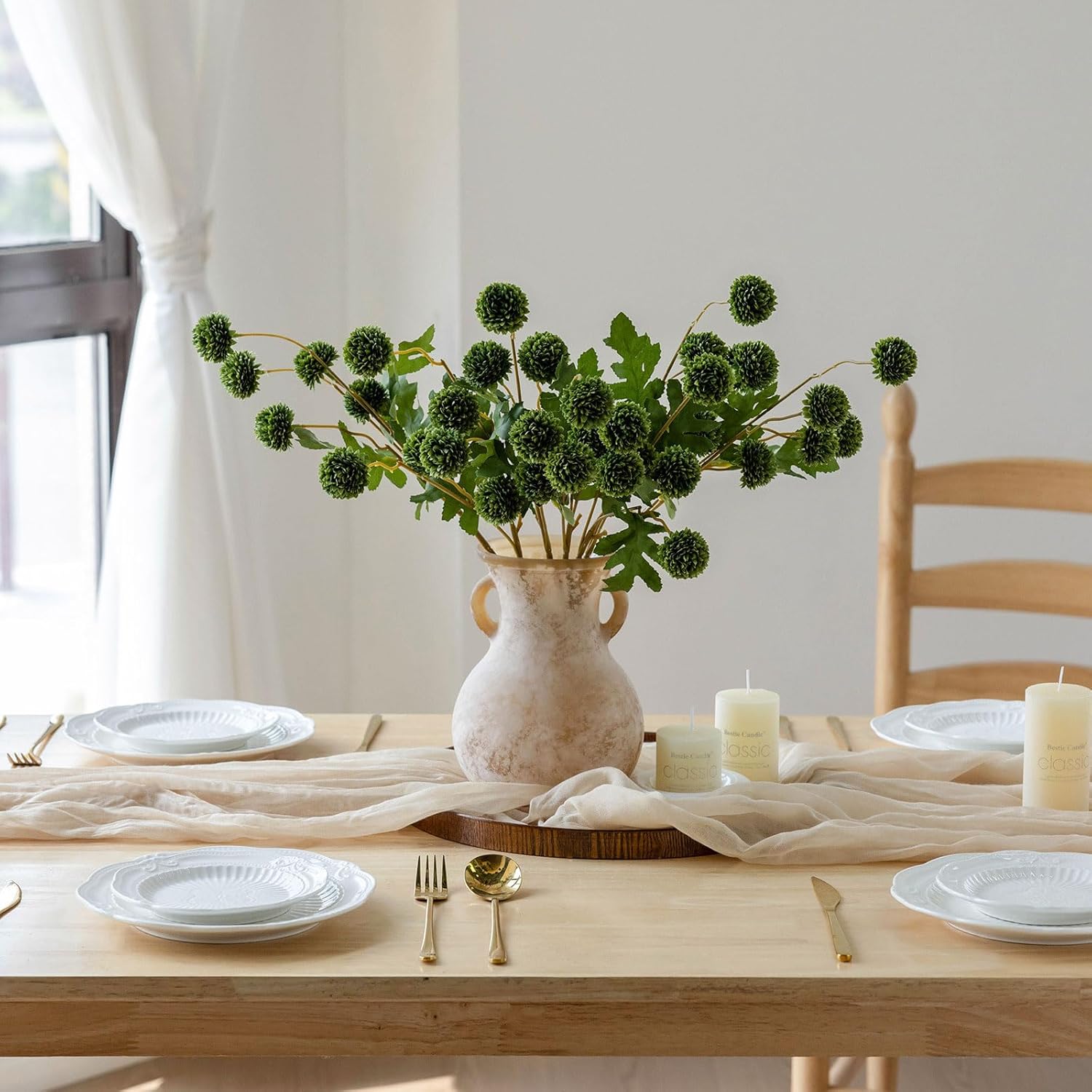 mizii 6Pcs Green Fake Silk Pompon Mum Artificial Flowers Bulk Small Faux Chrysanthemums with Stems Realistic Floral Decorations for Wedding DIY Bouquet Centerpieces Shower Vase Home Decor (Green)