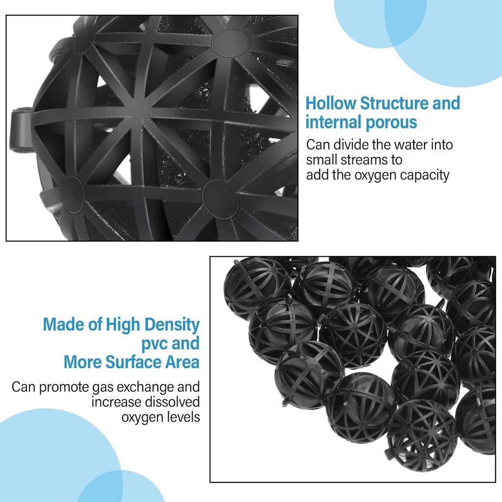 500 Pieces Bio Filter Balls Black Bio Balls for Aquarium Filter Pond Filter 1.02 Inch Internal Bioballs Filter Media with 5 Pieces Aquarium Filter Media Bags Mesh Bags with Zipper for Fish Tank Pond