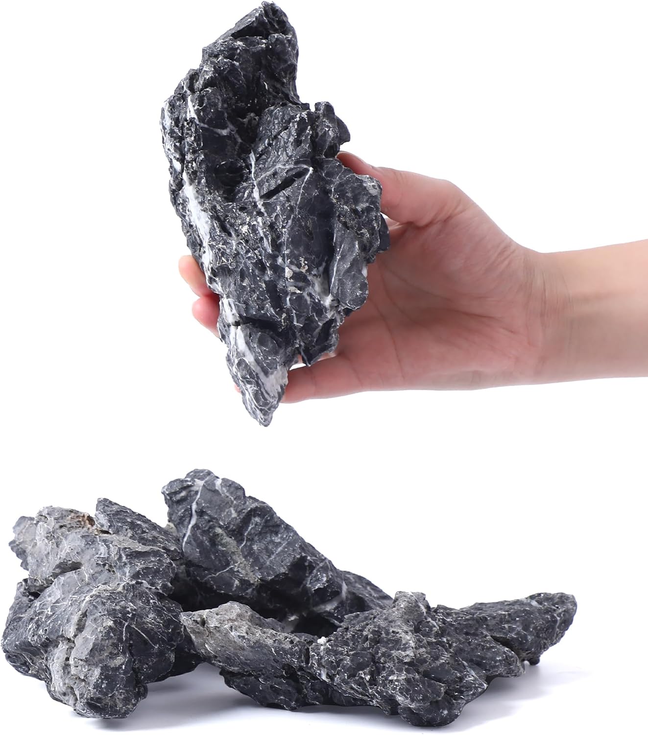 2-8 Inches Natural Seiryu Stone 5 PCS Aquarium Rocks for Aquascaping, Aquarium Landscaping, Terrariums, Fish Tank Decoration, Vivariums, Paludarium, Reptile and Amphibian Enclosures