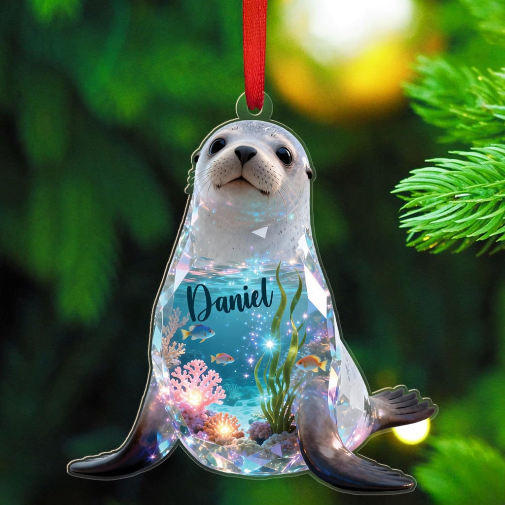 Seals 2D Flat Acrylic Ornament, Personalized Seals Animal Sea Christmas Ornament 2025, Sea Seal Holiday Decorations, Gift for Ocean Lovers Friend, Customized Name Seal Ornaments Keepsake
