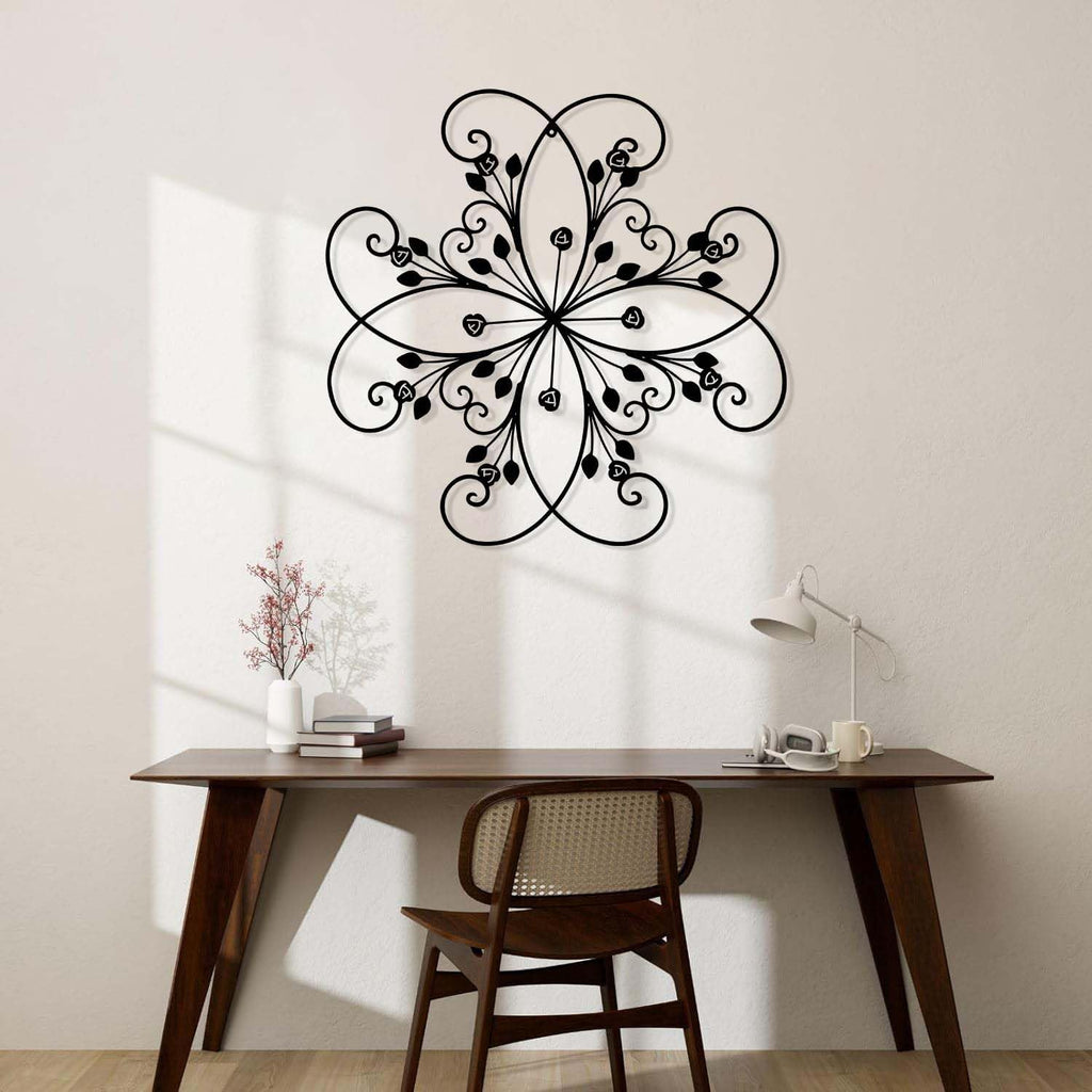 Metal Flowers Wall Decor, Metal Leaf Wall Decor, Metal Scroll Wall Decor, Floral Wall Decor, Wrought Iron Scroll Wall Decor, Minimalist Wall Art, Wall Decor for Bedroom (Gold, 39"×38" | 100×98cm)