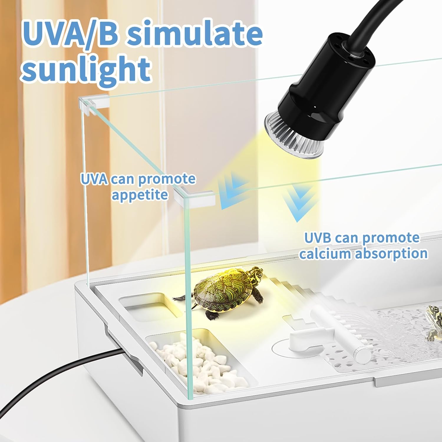 Reptile Heat Lamp, 360° Rotatable UVA/UVB Light Lamp with 2pcs Basking Bulbs (25W + 35W), Suitable for Snake, Lizard, Bearded Dragon, Reptiles, Turtle (Black)