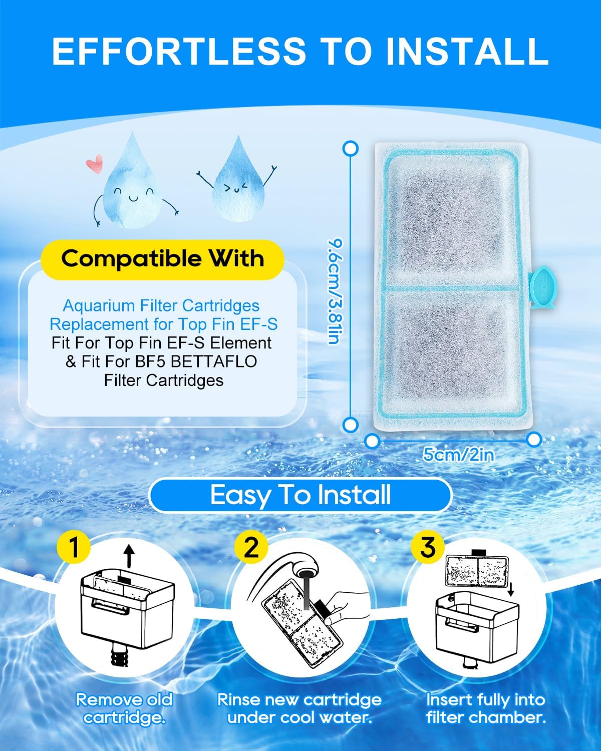 6 Pack Upgraded EF-S Fish Tank Filters Compatible with Top Fin EF-S Filter Cartridges, Aquarium Fish Filters for BF5 BETTAFLO, Filter Cartridge Compatible with Top Fin Aquarium